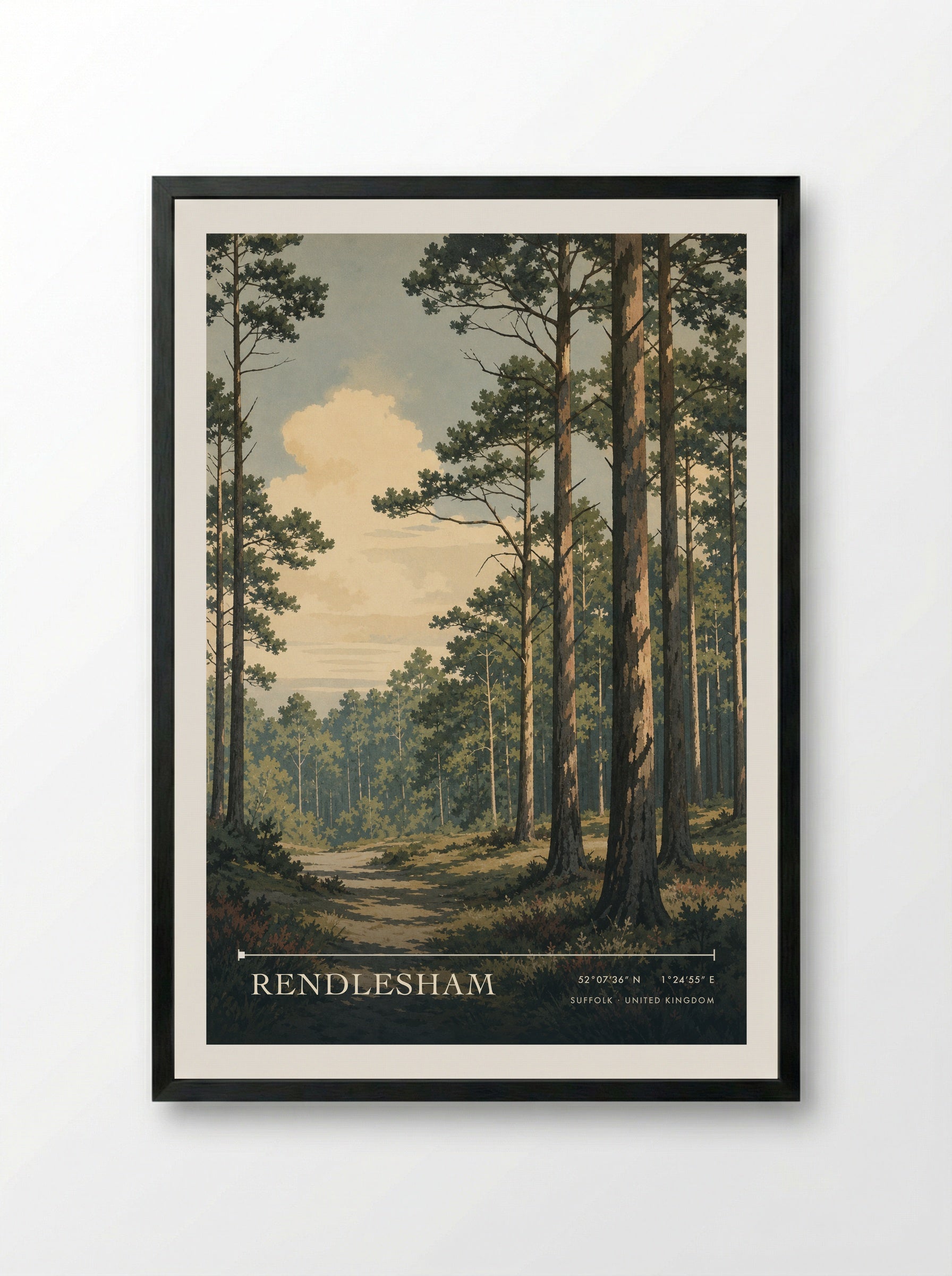 Rendlesham Suffolk United Kingdom Travel Poster - Framed Print Black