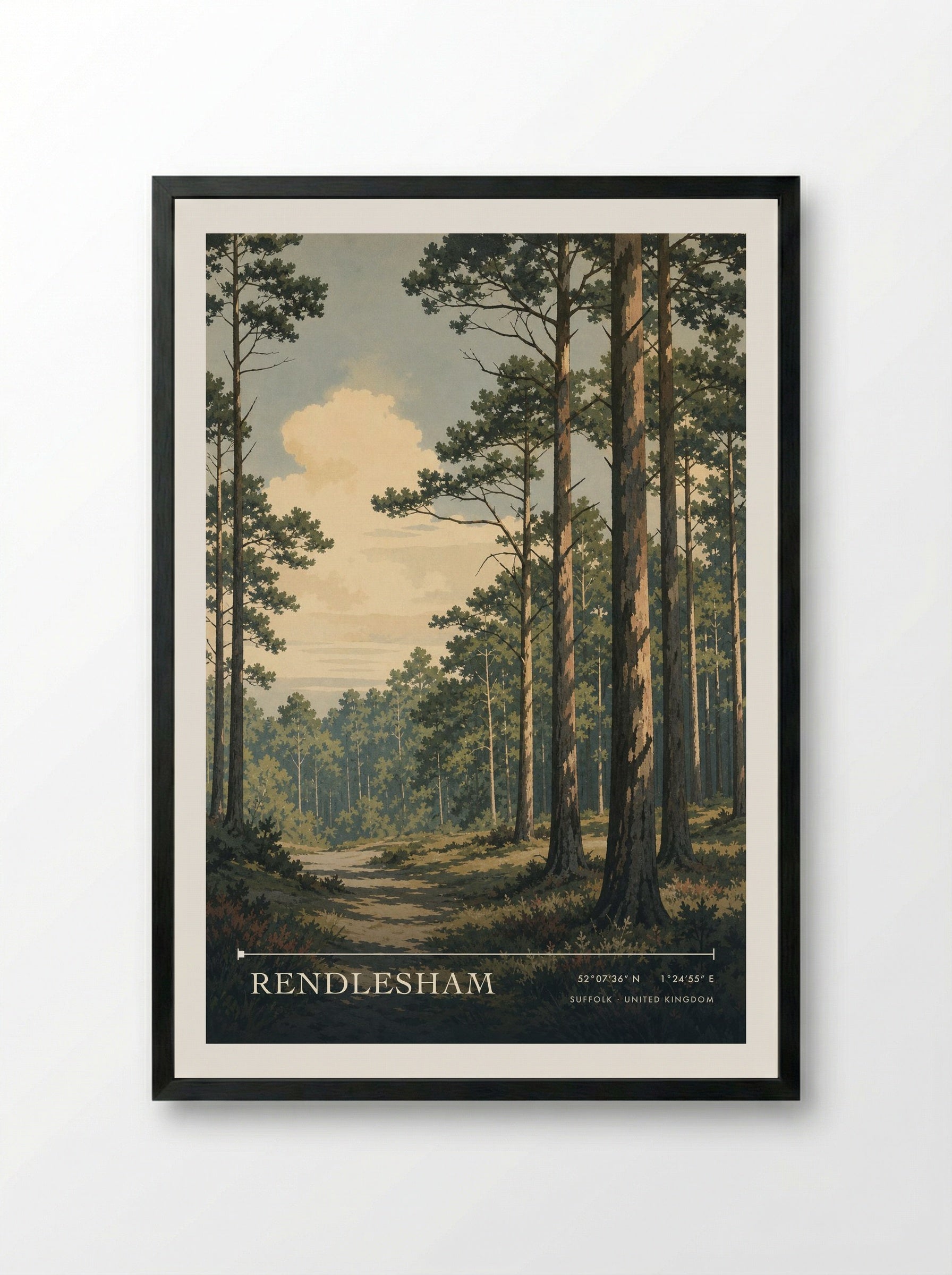 Rendlesham Suffolk United Kingdom Travel Poster - Framed Print Black