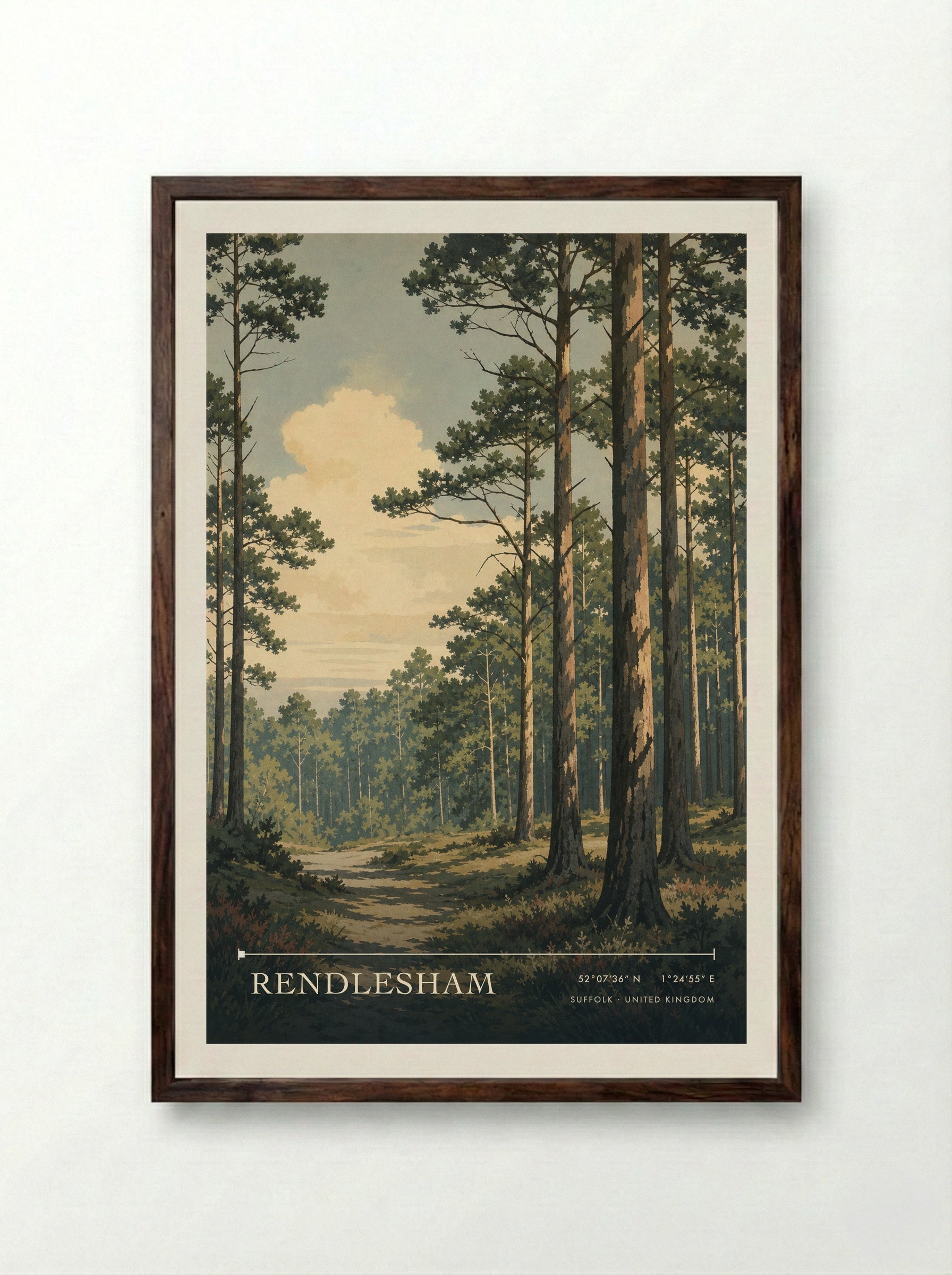 Rendlesham Suffolk United Kingdom Travel Poster - Framed Print Dark Wood