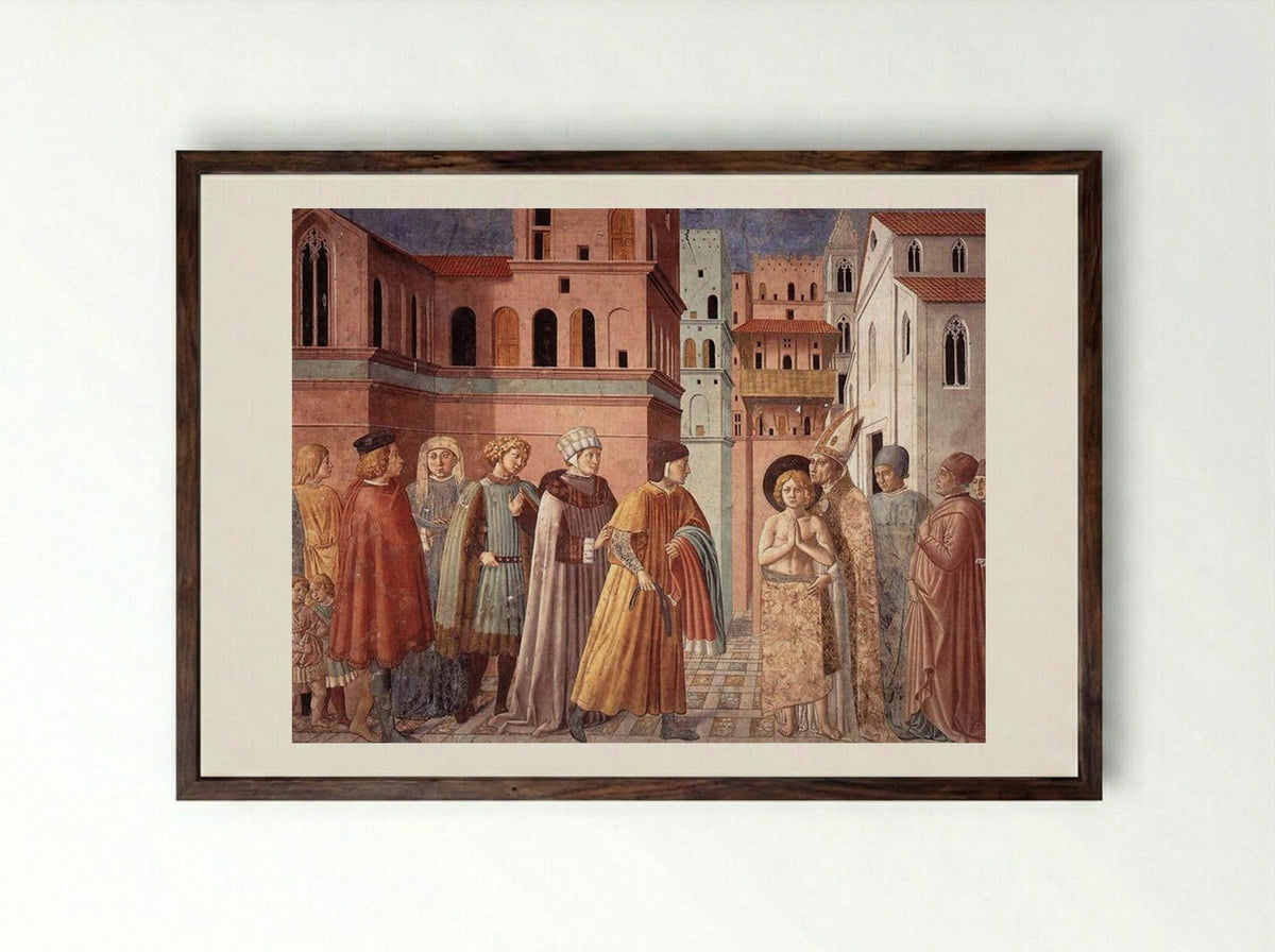 Renunciation of Worldly Goods and The Bishop of Assisi Dresses St. Francis - Benozzo Gozzoli - Framed Print Dark Wood