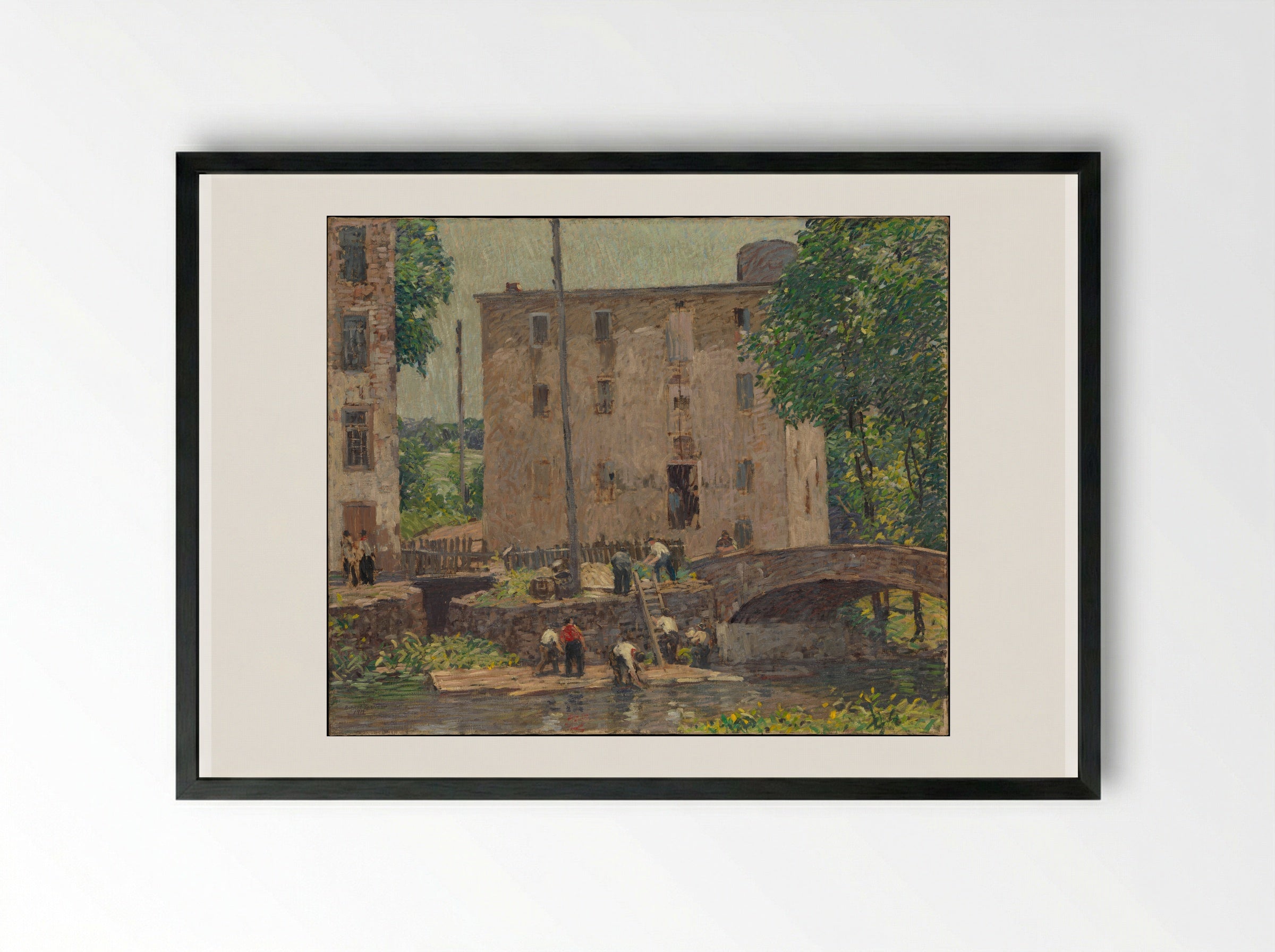 Repairing the Bridge - Robert Spencer - Framed Print Black