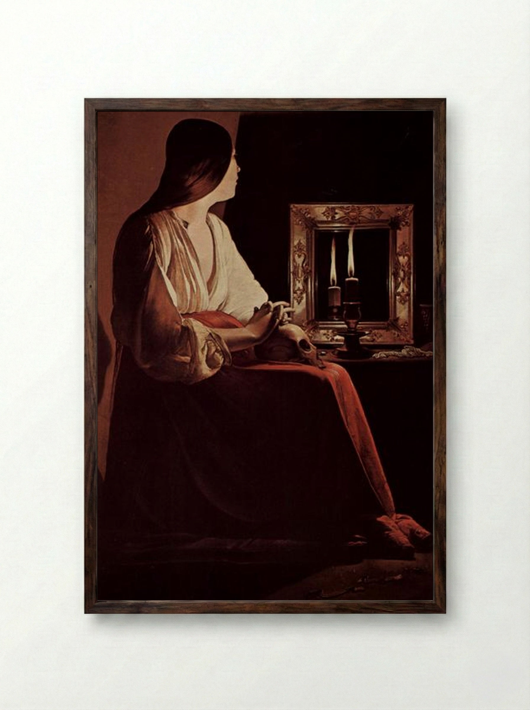 Repenting Magdalene - Georges de la Tour - Framed Print Dark Wood