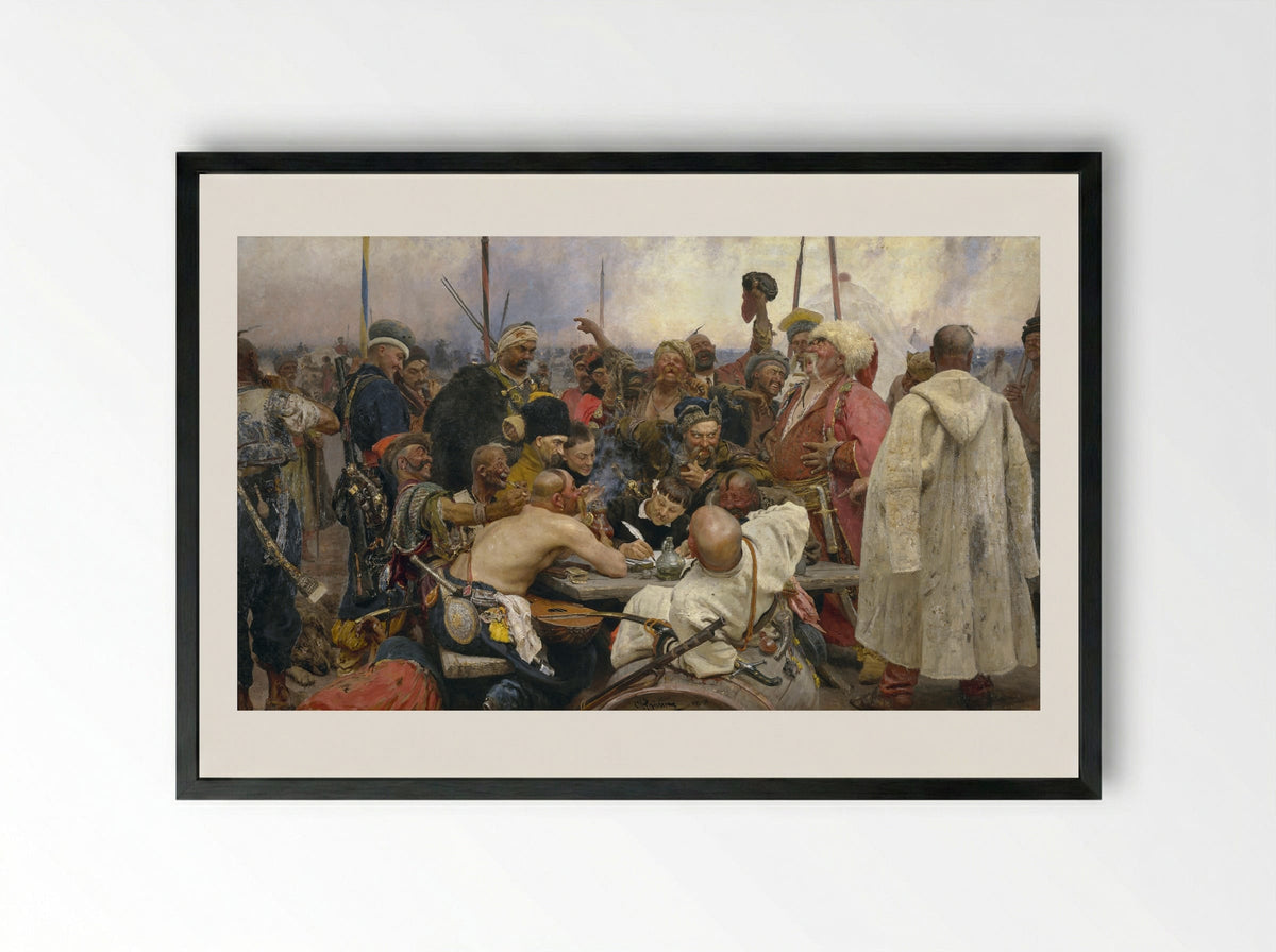 Reply of the Zaporozhian Cossacks - Ilya Repin - Framed Print Black