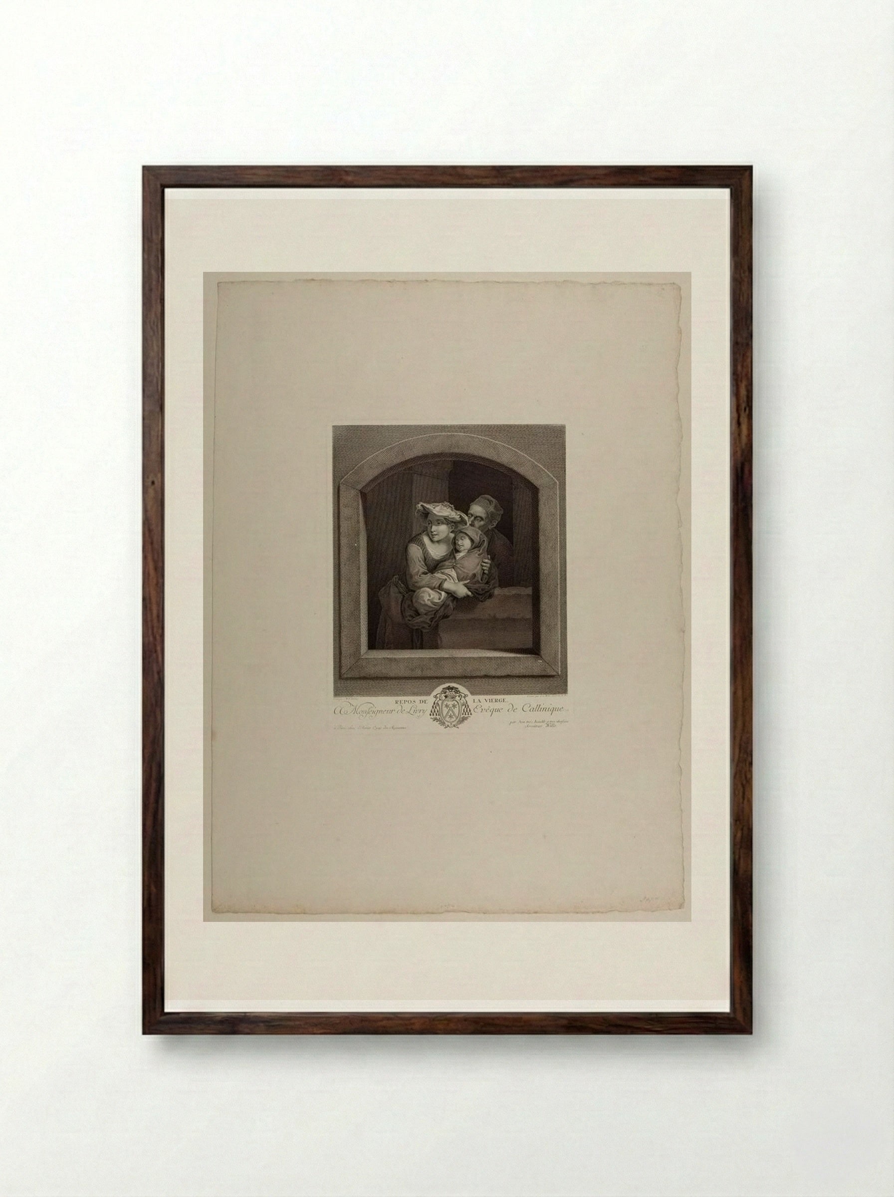 Rest of the Virgin - Johann Georg Wille - Framed Print Dark Wood