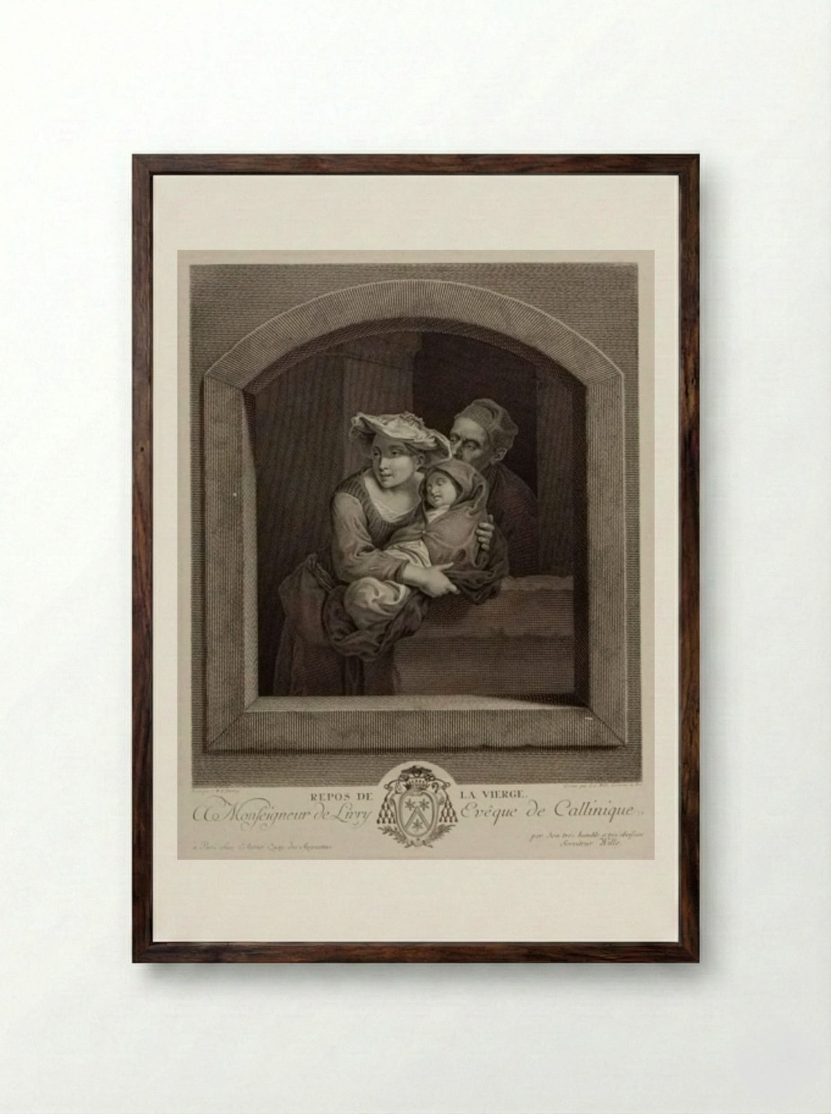 Rest of the Virgin - Johann Georg Wille - Framed Print Dark Wood