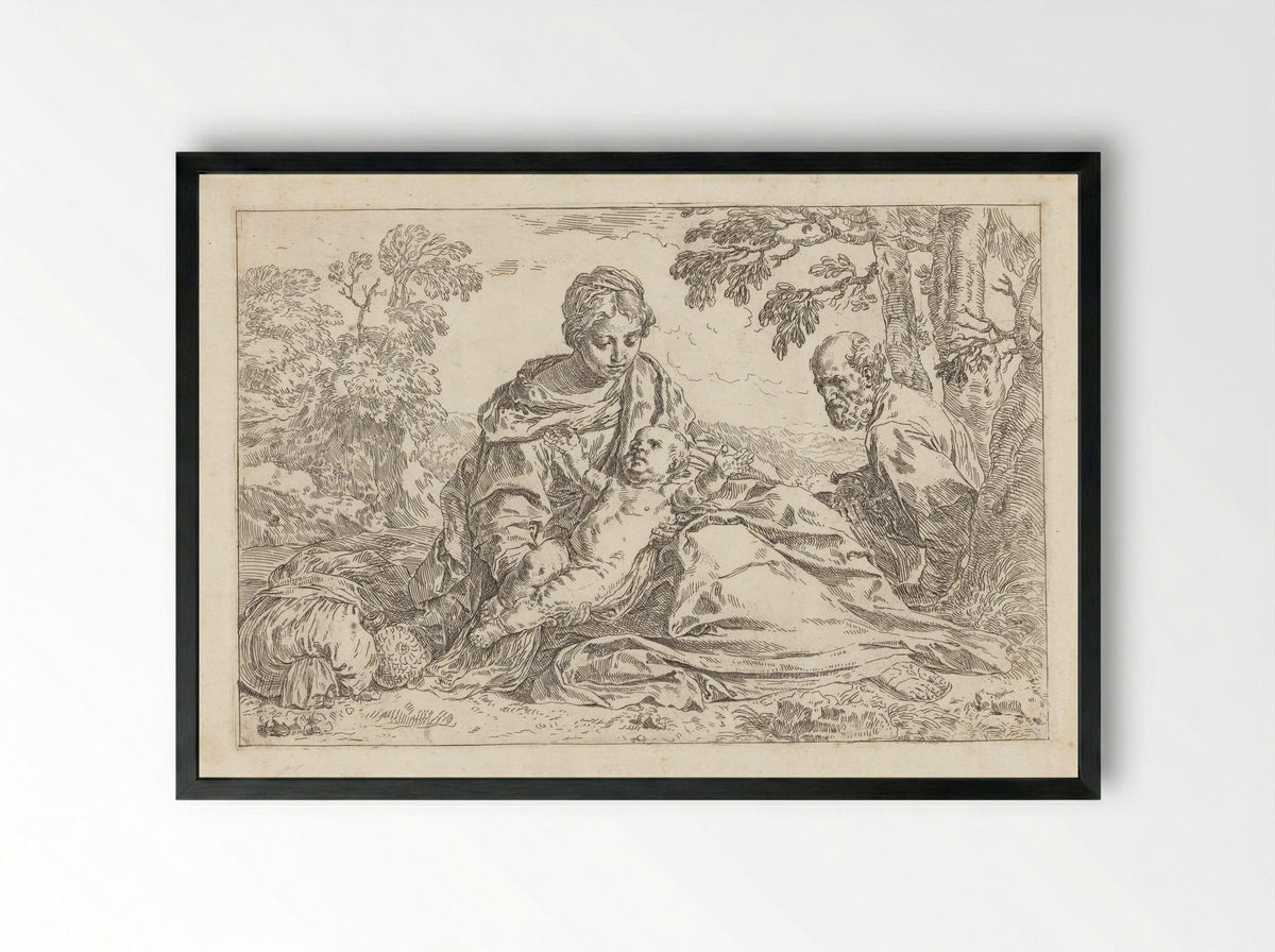 Rest on the Flight into Egypt - Simone Cantarini - Framed Print Black