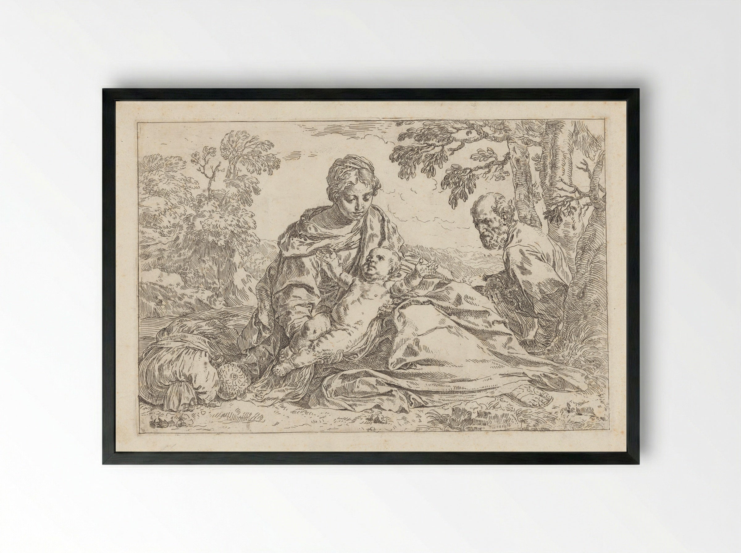 Rest on the Flight into Egypt - Simone Cantarini - Framed Print Black