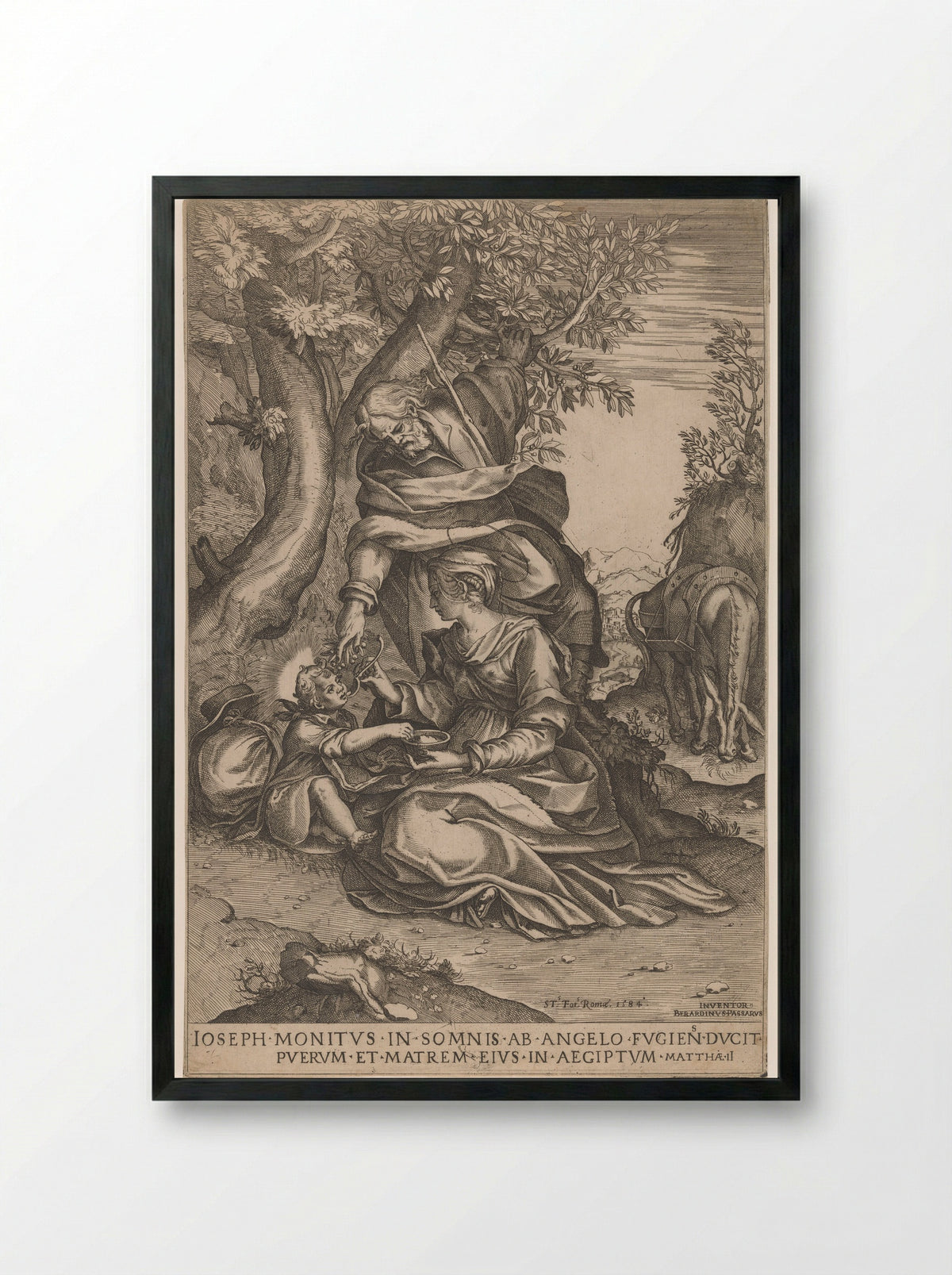 Rest on the Flight into Egypt - Bernardino Passeri - Framed Print Black
