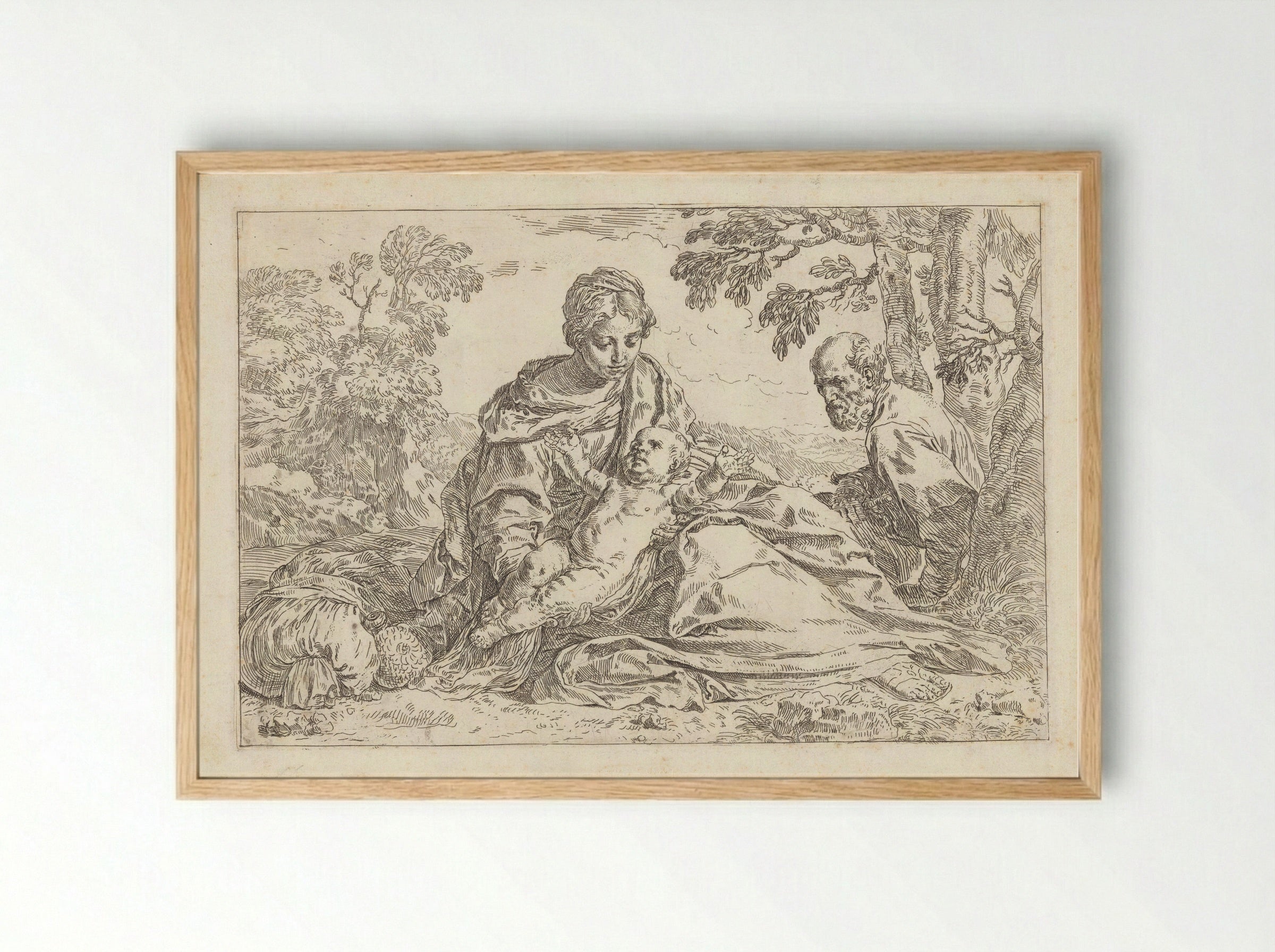 Rest on the Flight into Egypt - Simone Cantarini - Framed Print Wood