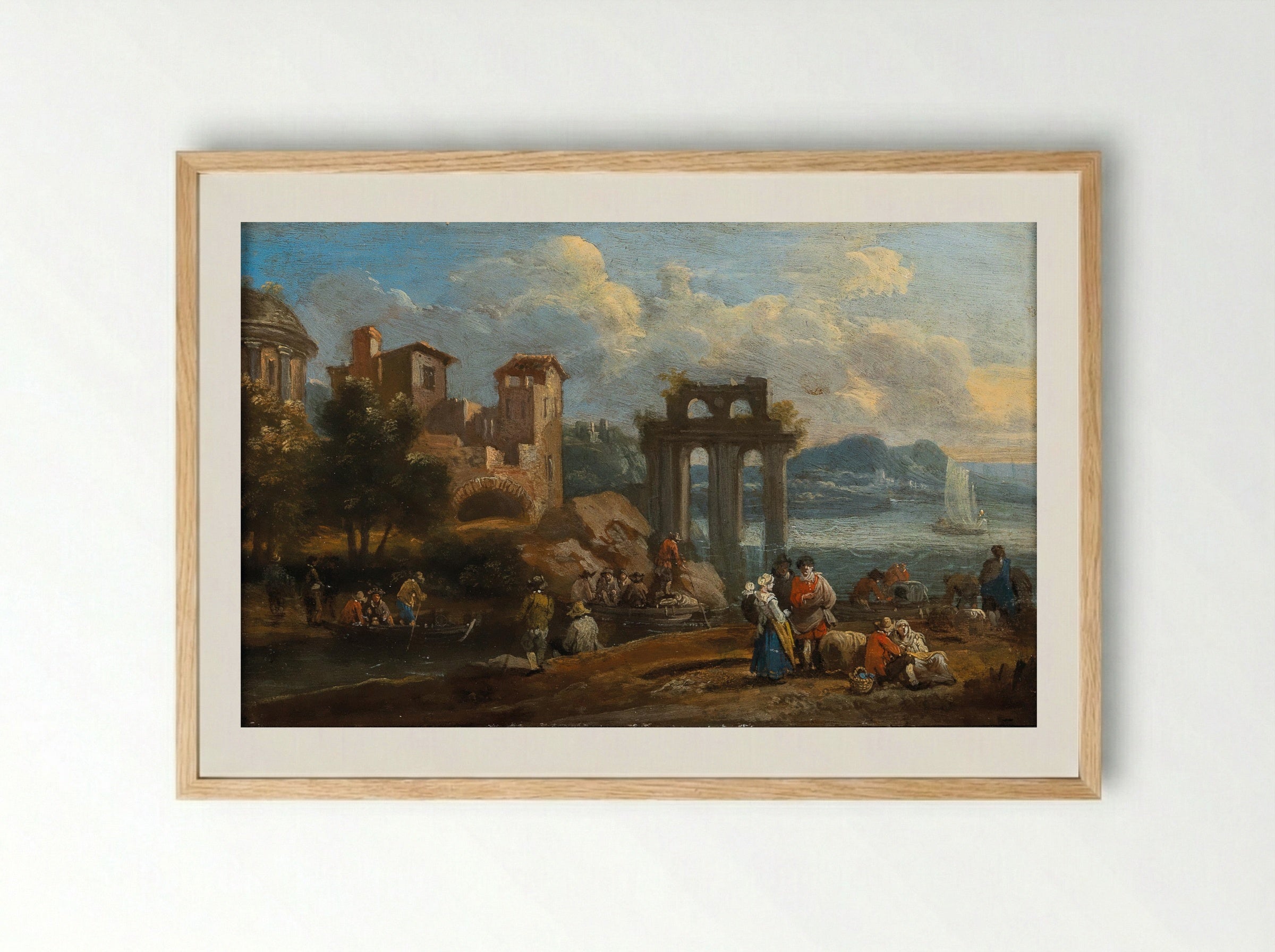 Resting Sportsmen near a Fountain of Neptune - Pieter Bout - Framed Print Wood