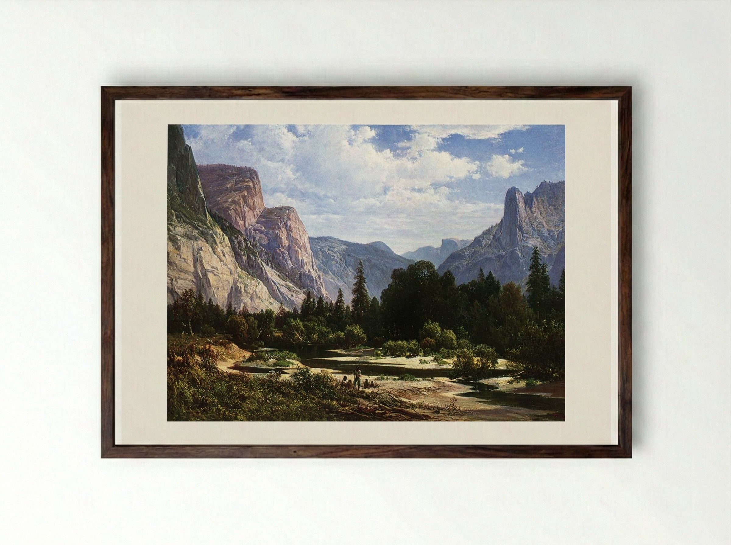 Resting by a Stream - Thomas Hill - Framed Print Dark Wood