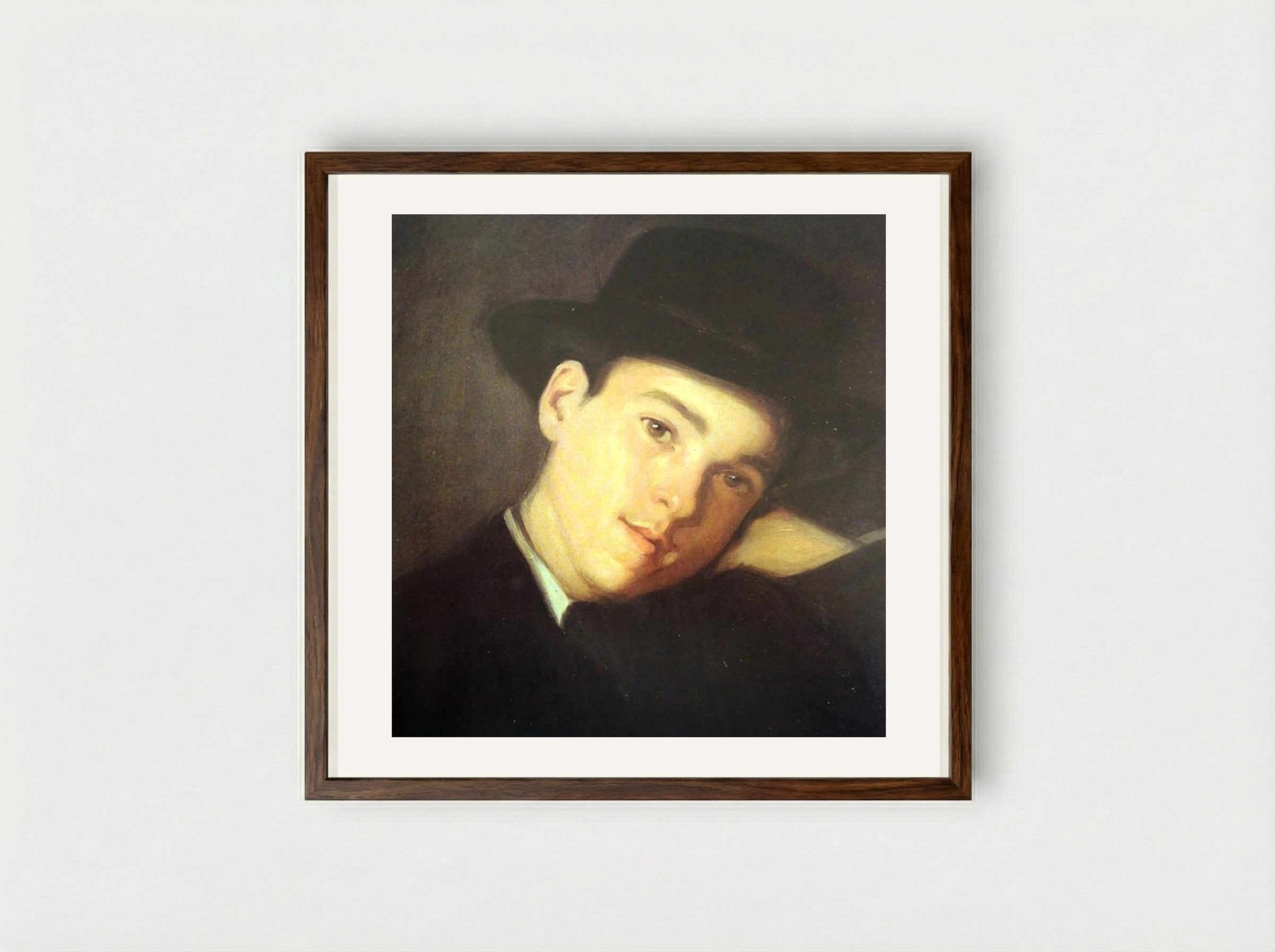 Retrato de Cláudio Carneiro, de Chapéu - António Carneiro - Framed Print Dark Wood