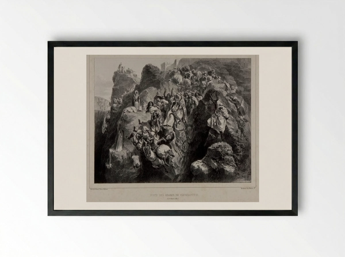 Retreat of the Arabs from Constantine, October 13, 1837 - Denis-Auguste-Marie Raffet - Framed Print Black