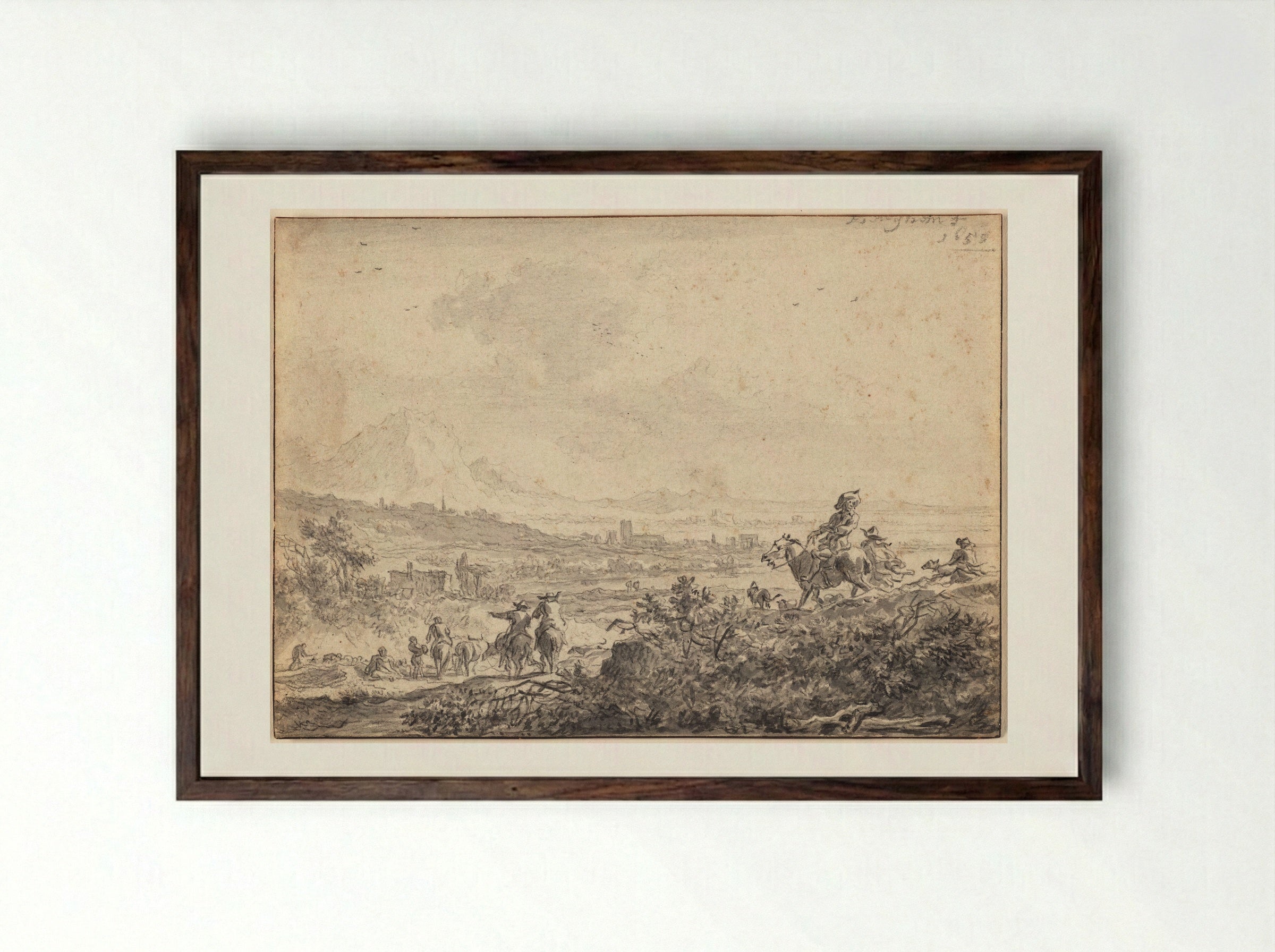 Return from the Hunt - Nicolaes Berchem the Elder - Framed Print Dark Wood