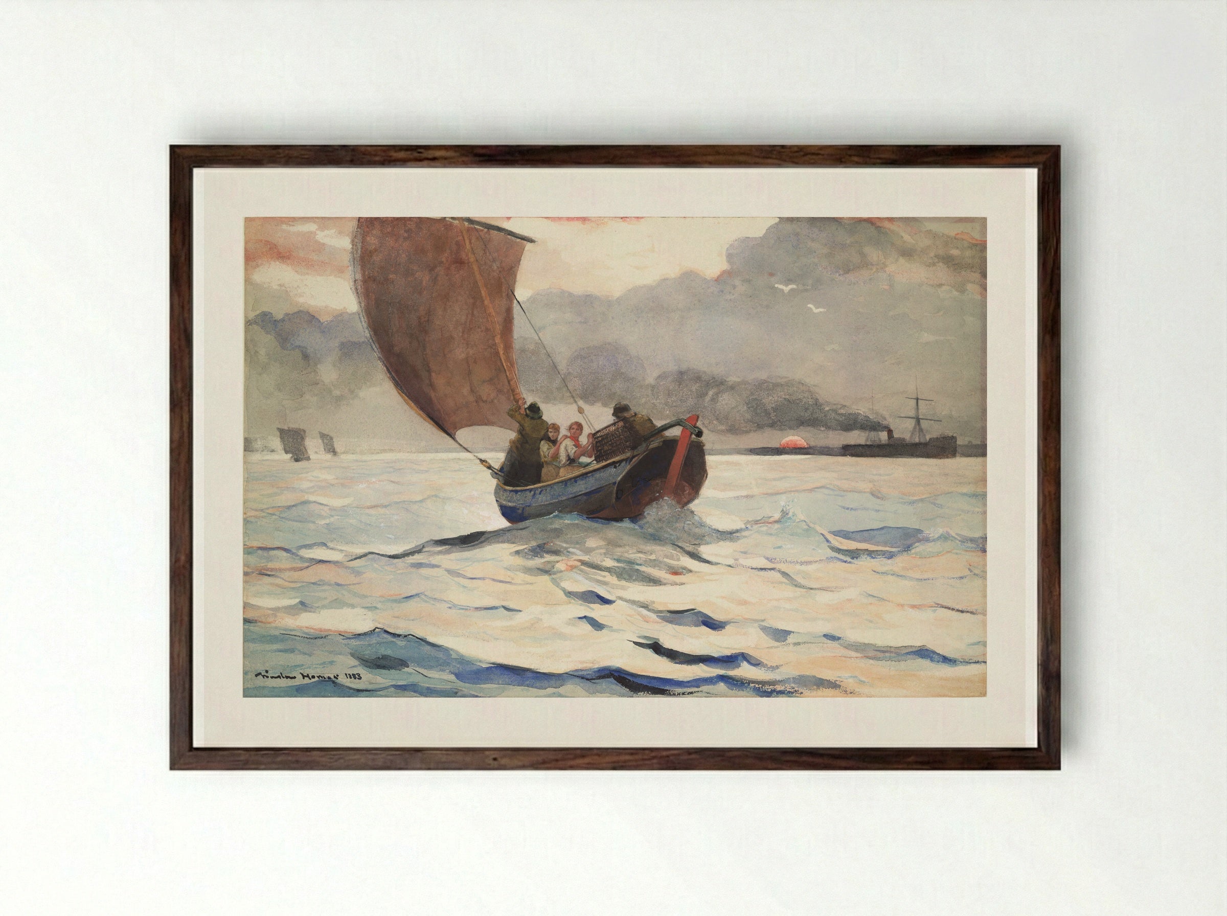 Returning Fishing Boats - Winslow Homer - Framed Print Dark Wood
