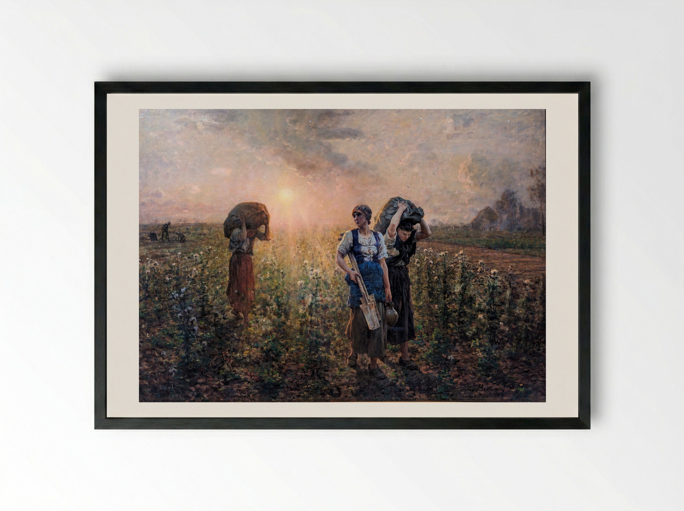 Returning from the Fields - Jules Breton - Framed Print Black