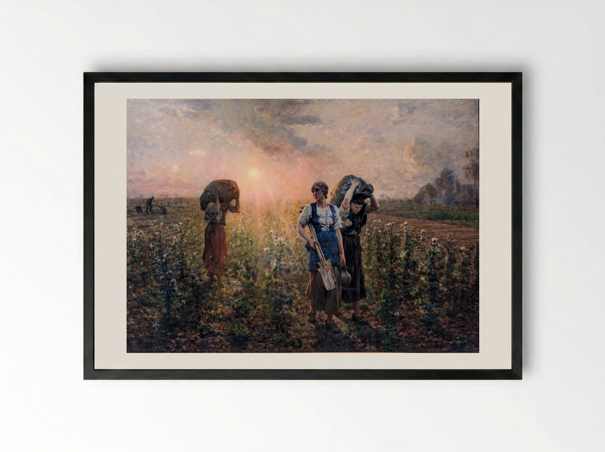 Returning from the Fields - Jules Breton - Framed Print Black