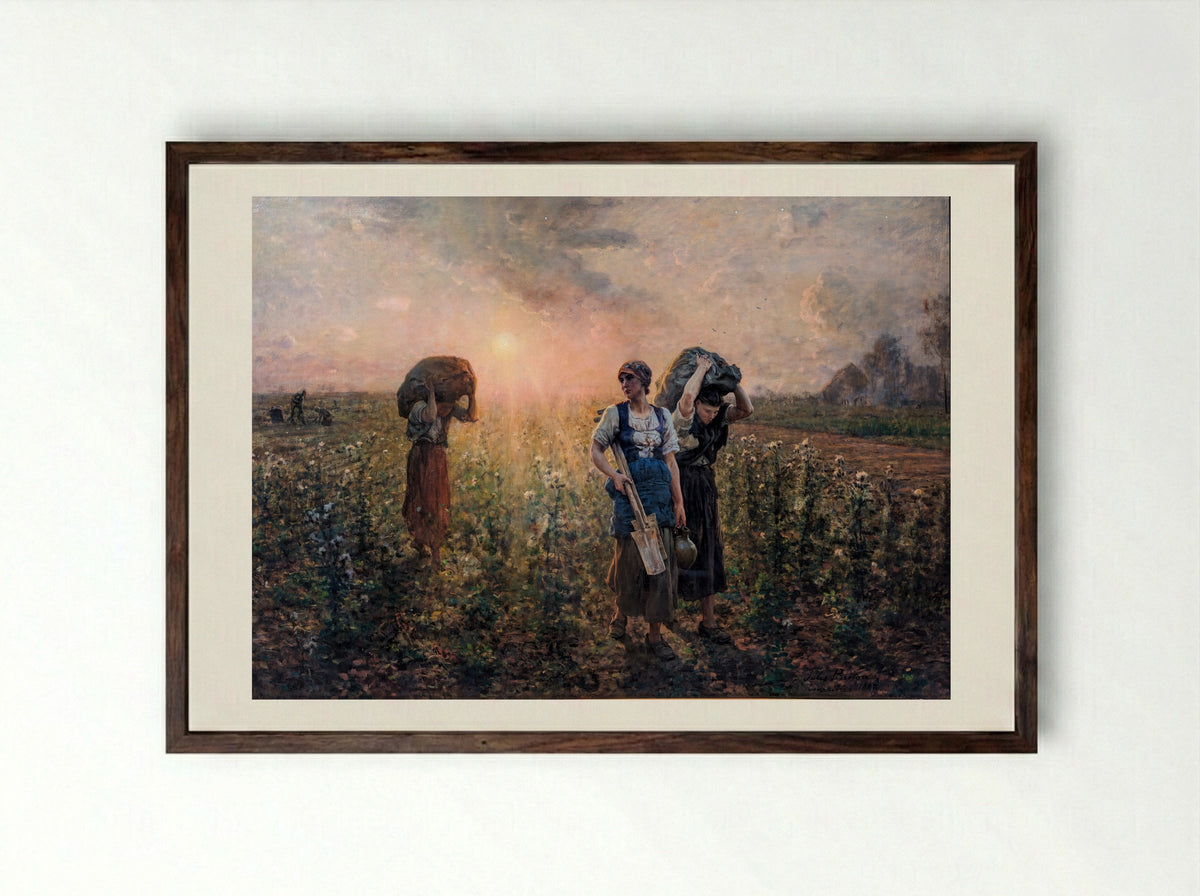 Returning from the Fields - Jules Breton - Framed Print Dark Wood