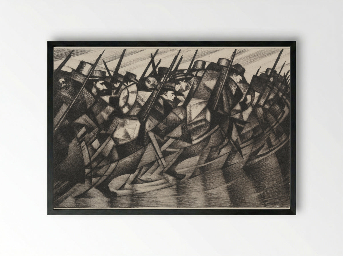 Returning to the Trenches - Christopher Nevinson - Framed Print Black
