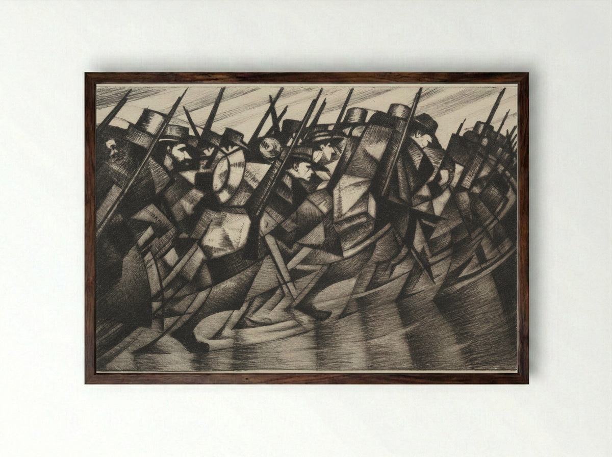 Returning to the Trenches - Christopher Nevinson - Framed Print Dark Wood