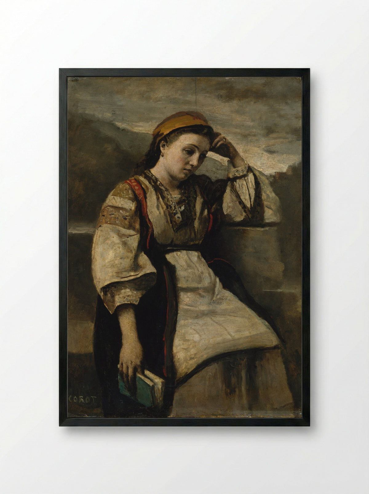 Reverie - Jean-Baptiste-Camille Corot - Framed Print Black