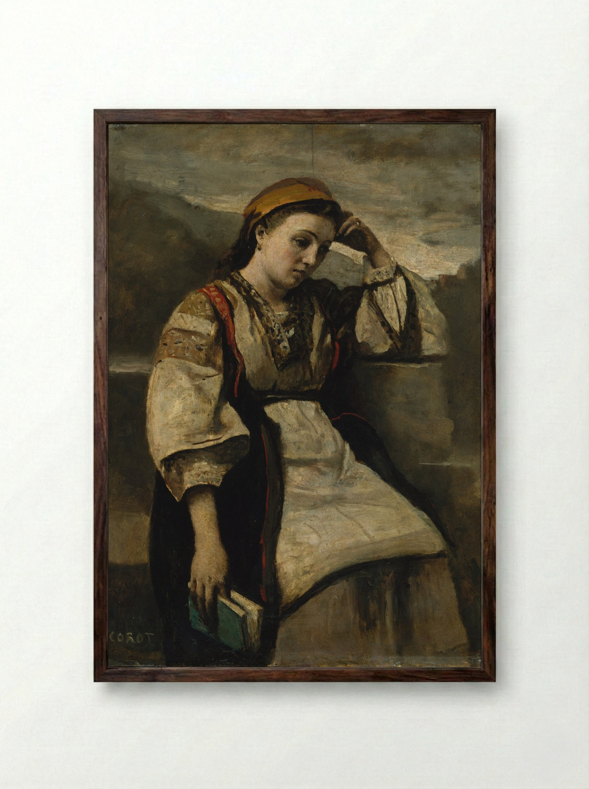 Reverie - Jean-Baptiste-Camille Corot - Framed Print Dark Wood