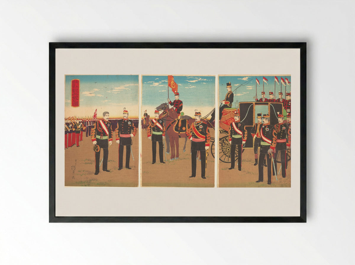 Review of Troops at the Aoyama Parade Grounds - Inoue Yasuji - Framed Print Black