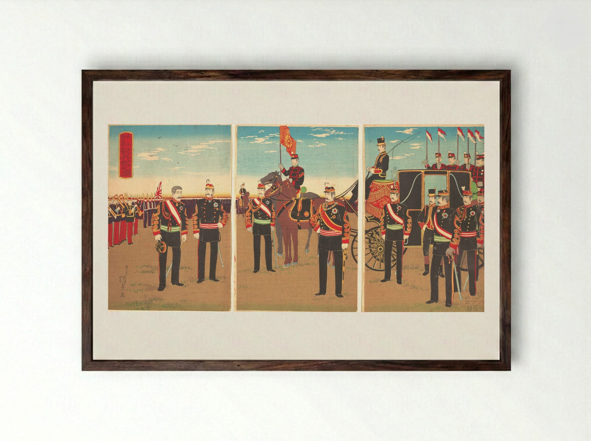 Review of Troops at the Aoyama Parade Grounds - Inoue Yasuji - Framed Print Dark Wood