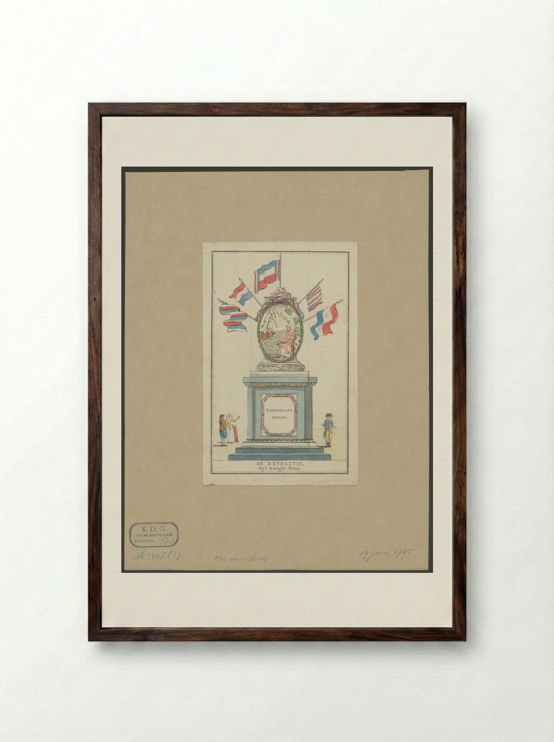 Revolutie, decoratie op het Burgerplein te Amsterdam - Noach van der Meer (II) - Framed Print Dark Wood