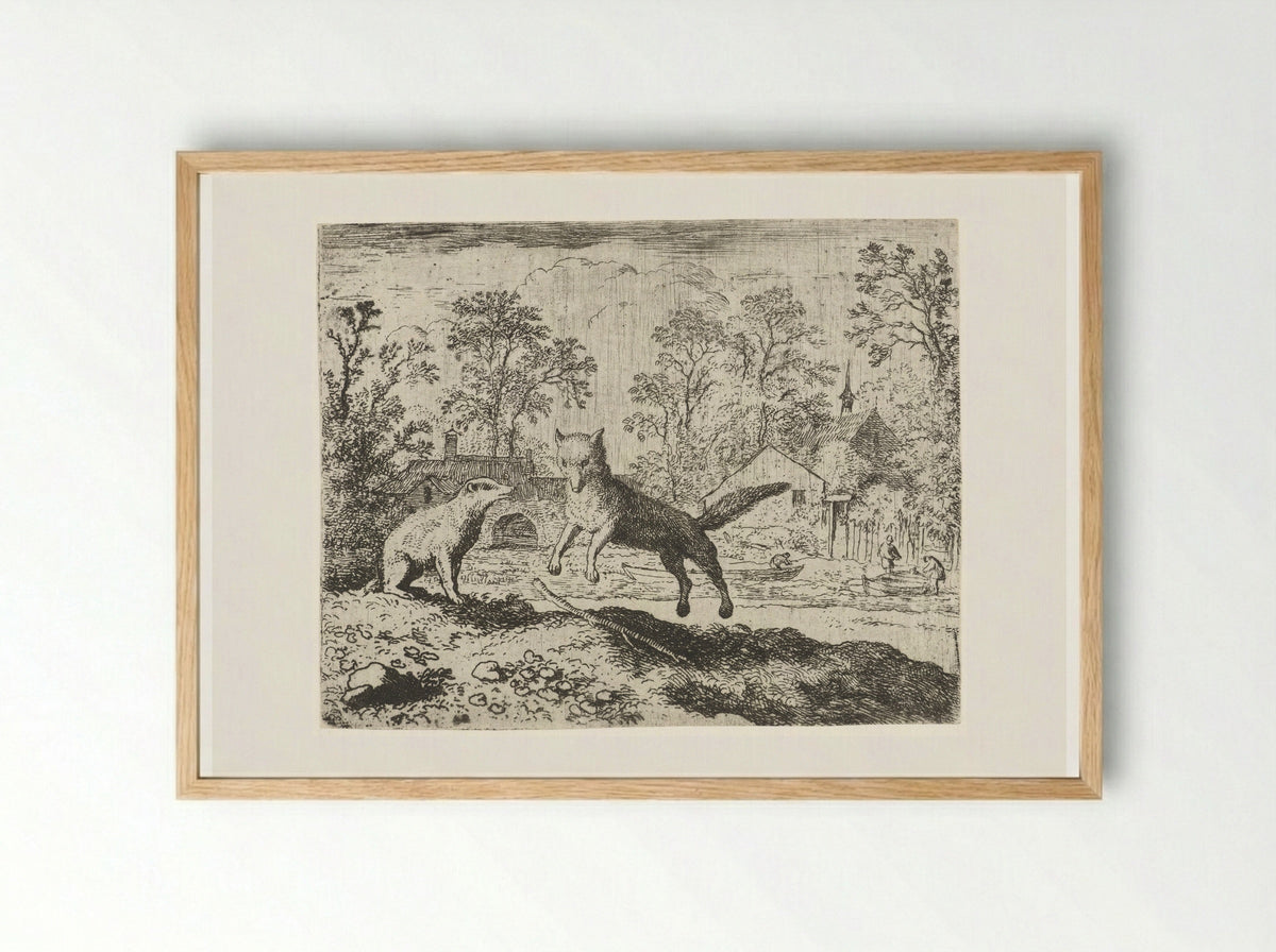 Reynard the Fox Confessing to Grimbert the Badger - Allaert van Everdingen - Framed Print Wood