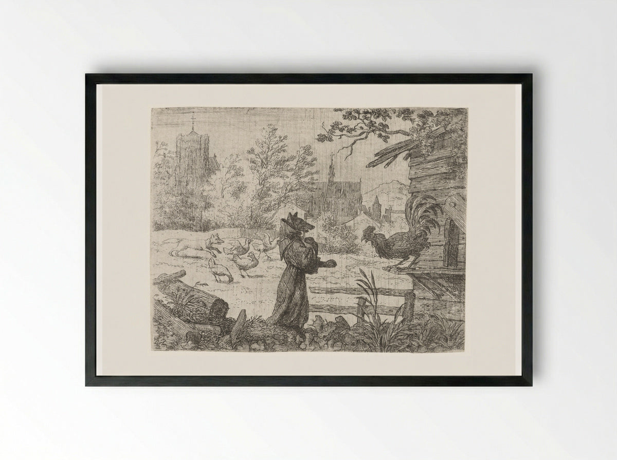 Reynard the Fox Disguised as a Monk - Allaert van Everdingen - Framed Print Black