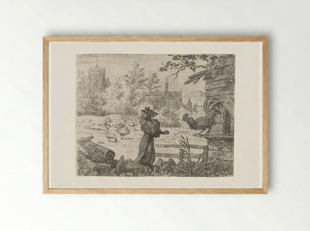 Reynard the Fox Disguised as a Monk - Allaert van Everdingen - Framed Print Wood