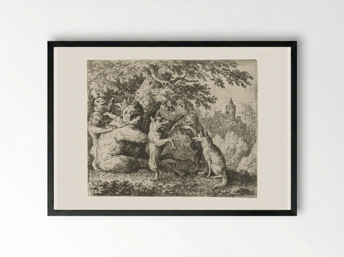 Reynard the Fox Prepares for his Pilgrimage - Allaert van Everdingen - Framed Print Black