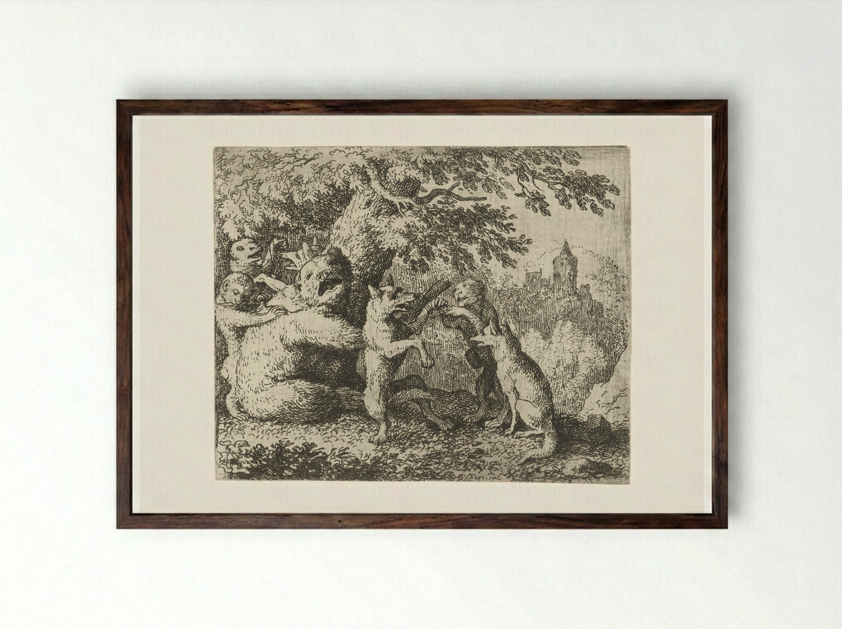Reynard the Fox Prepares for his Pilgrimage - Allaert van Everdingen - Framed Print Dark Wood