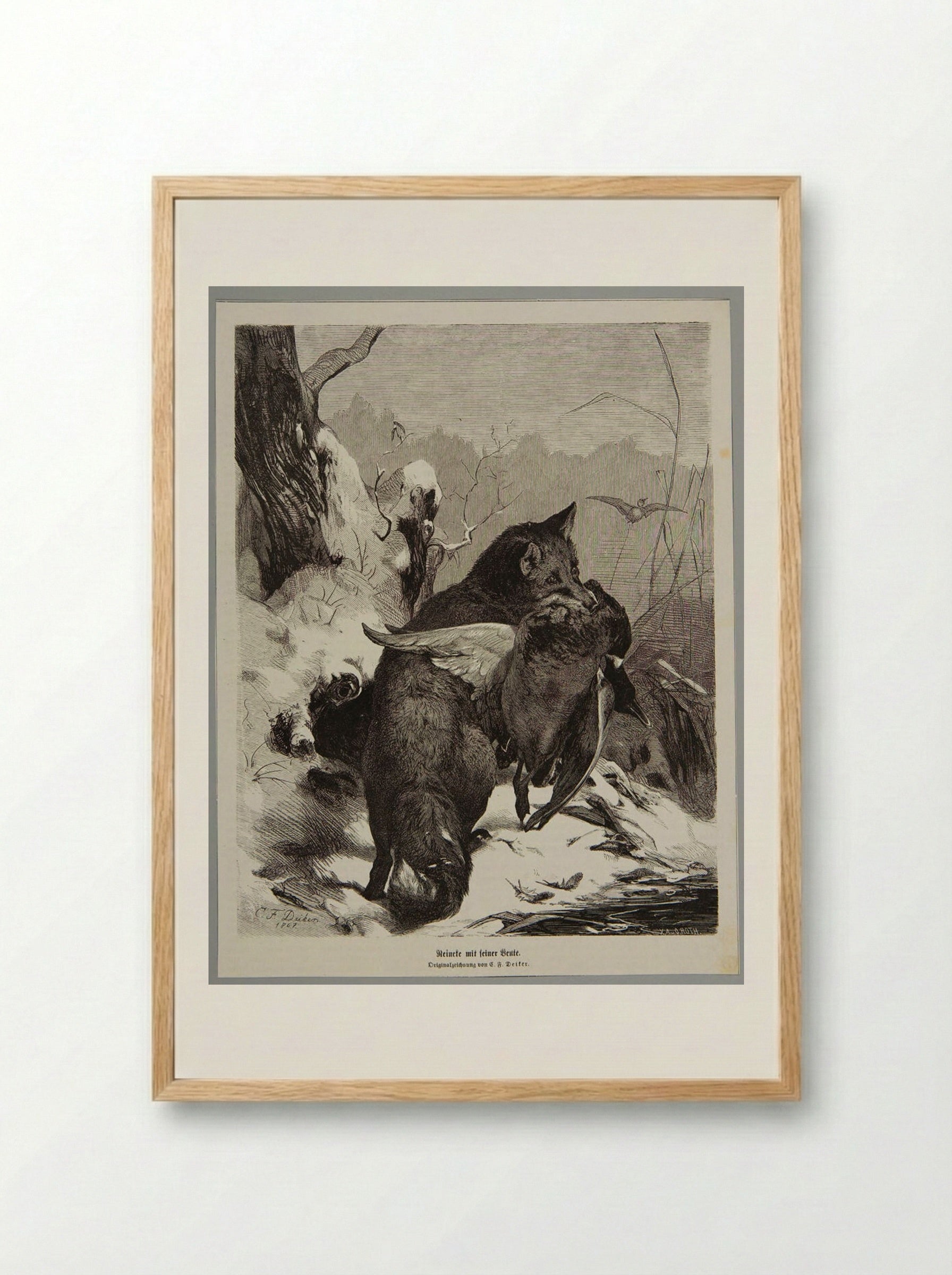 Reynard with His Prey - O. Roth - Framed Print Wood