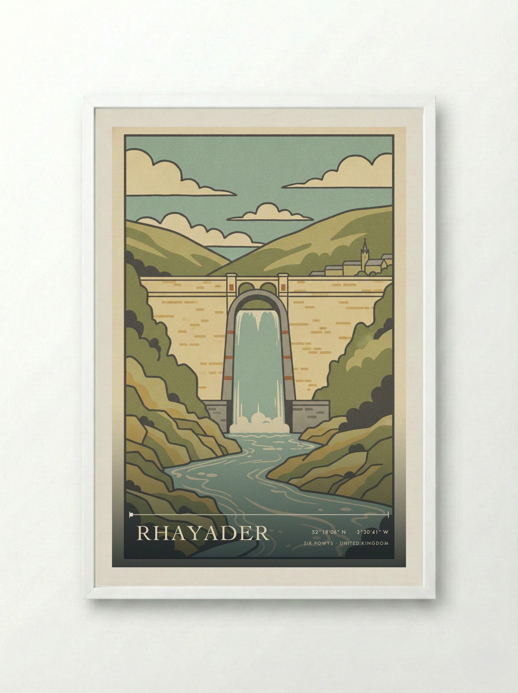 Rhayader Sir Powys United Kingdom Travel Poster - Framed Print White