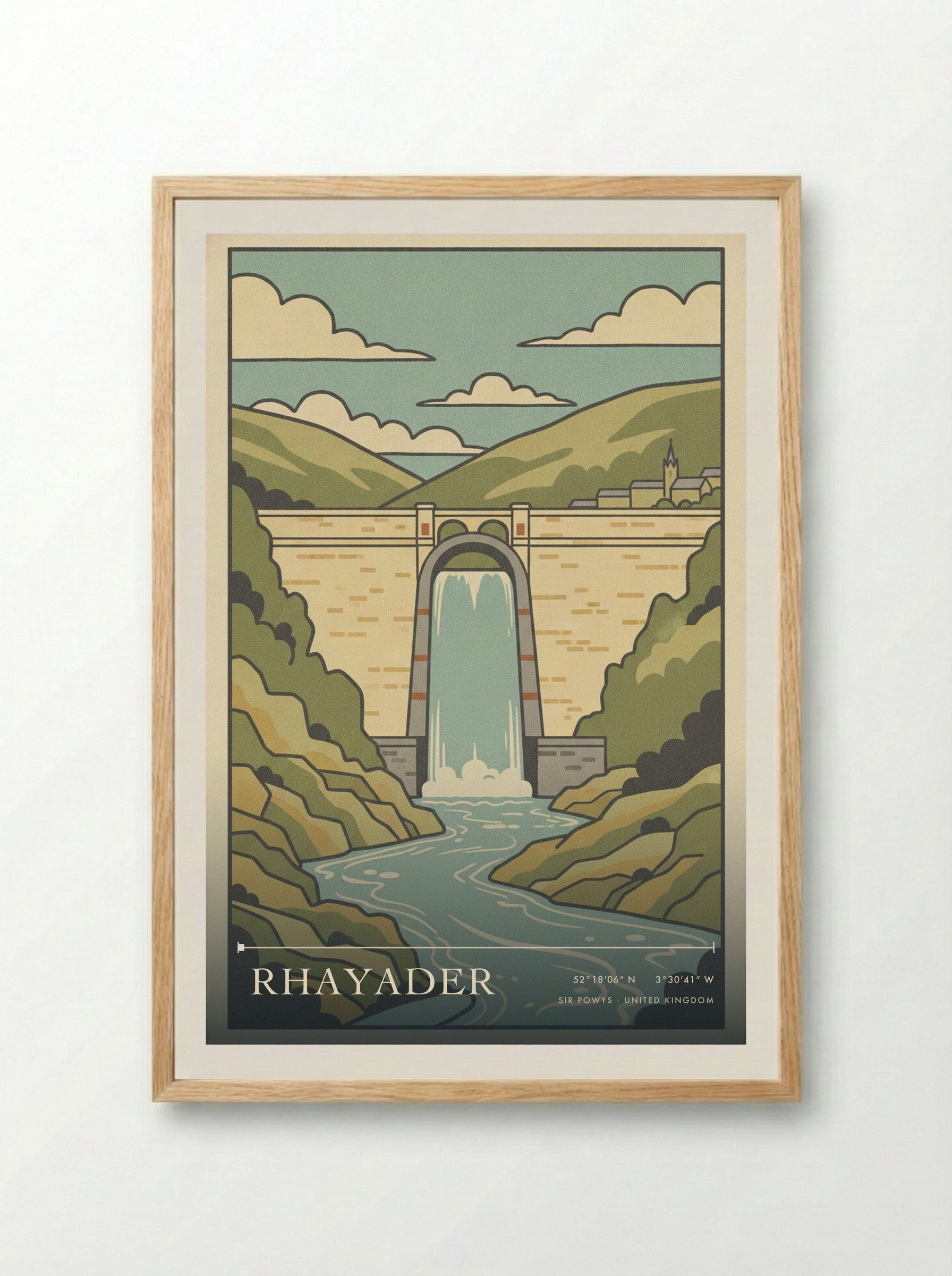 Rhayader Sir Powys United Kingdom Travel Poster - Framed Print Wood