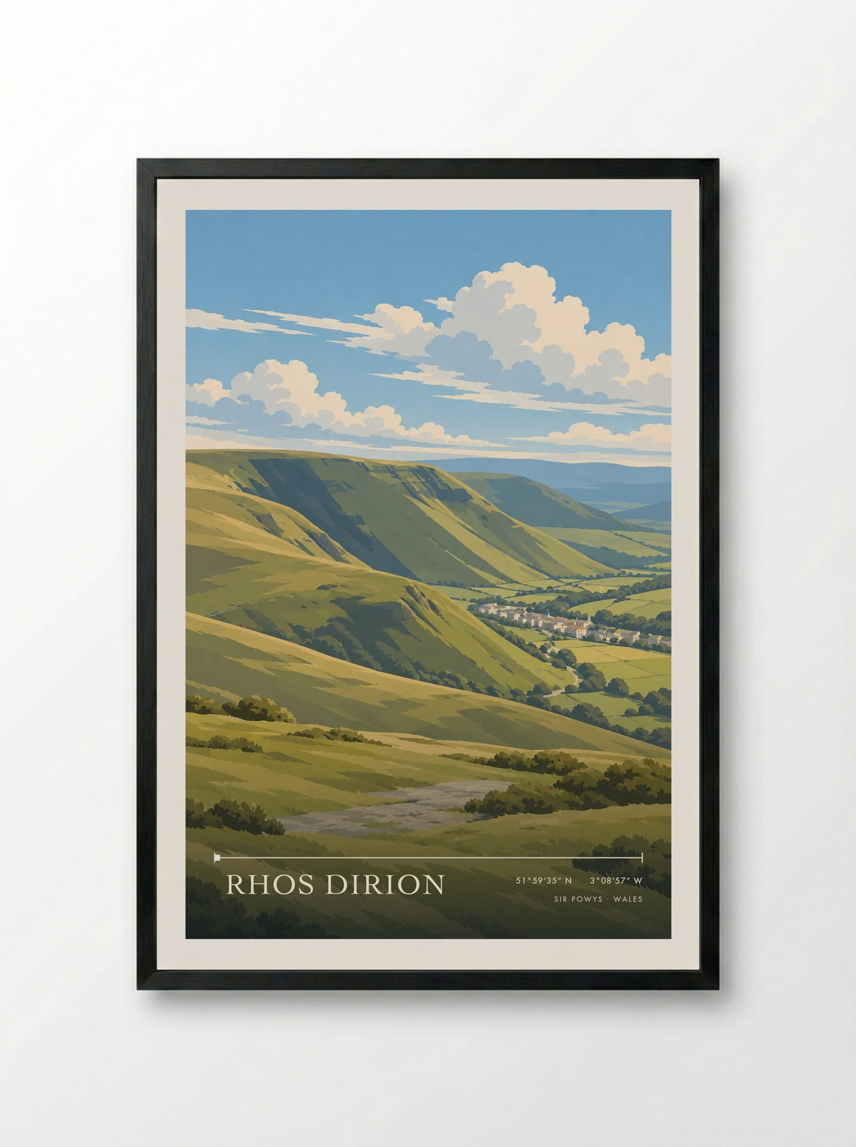 Rhos Dirion, Sir Powys | Travel Poster - Framed Print Black