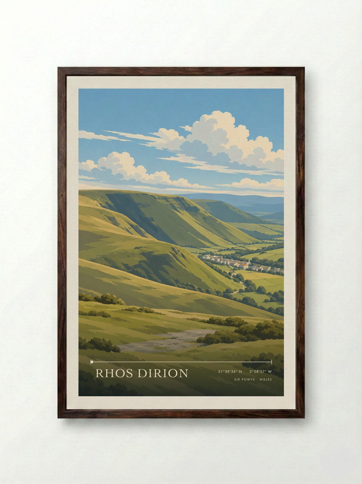 Rhos Dirion, Sir Powys | Travel Poster - Framed Print Dark Wood