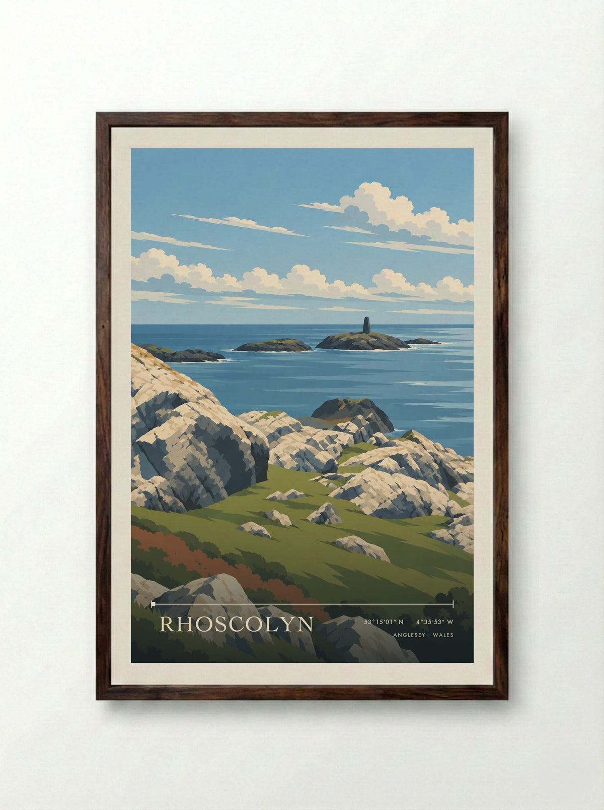 Rhoscolyn, Anglesey | Travel Poster - Framed Print Dark Wood