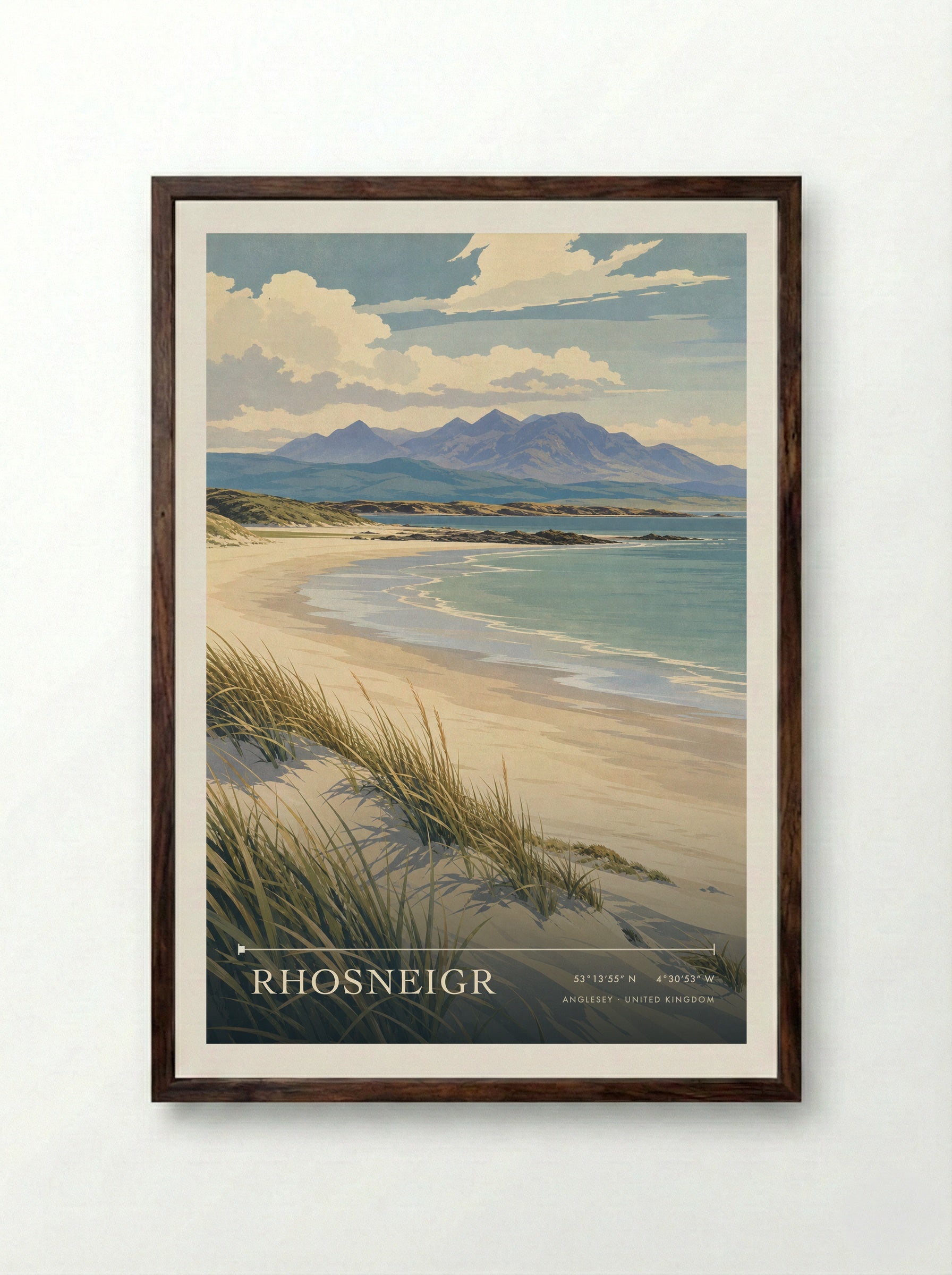 Rhosneigr Anglesey United Kingdom Travel Poster - Framed Print Dark Wood