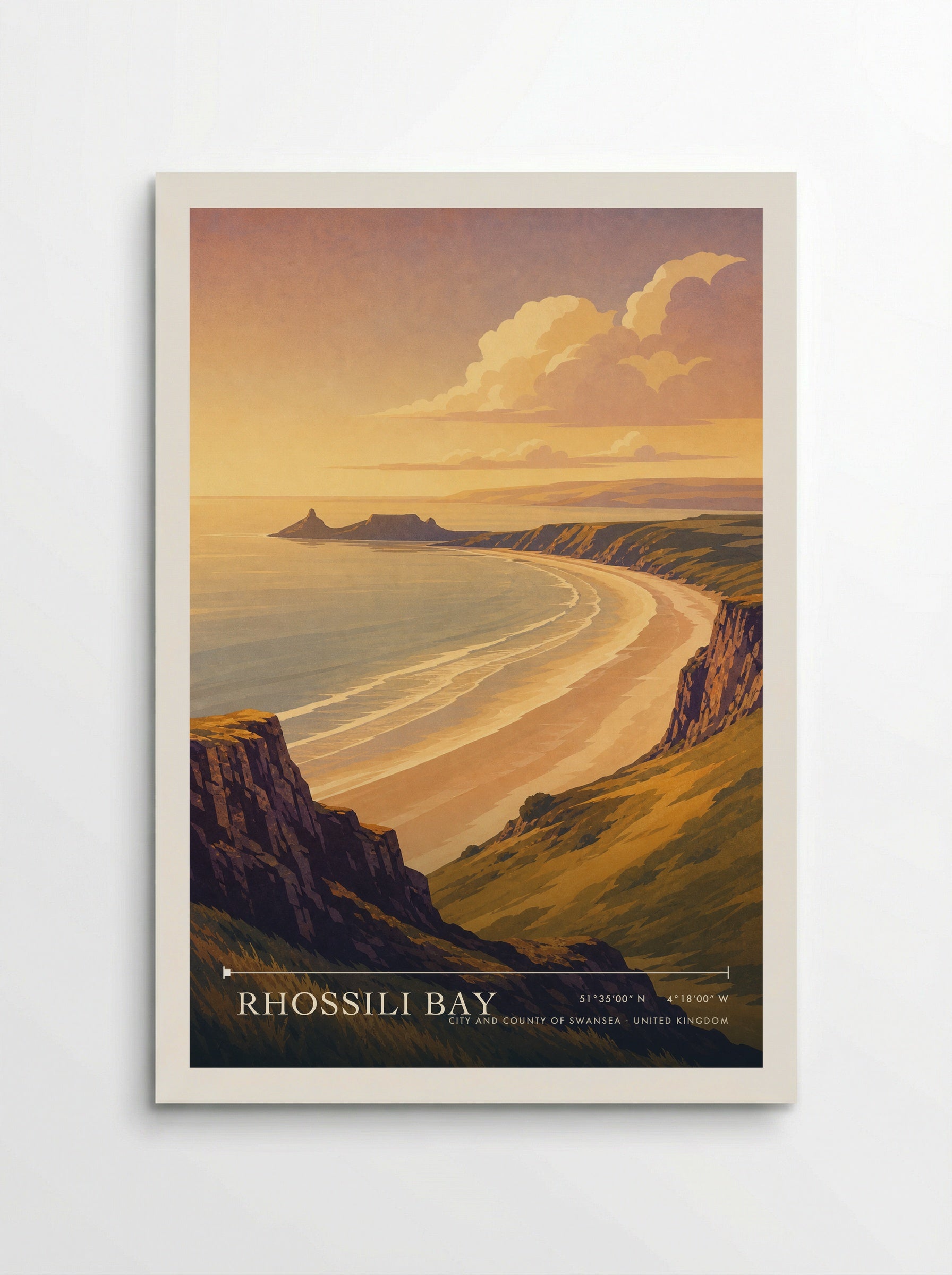 Rhossili Bay City and County of Swansea United Kingdom Travel Poster - Poster
