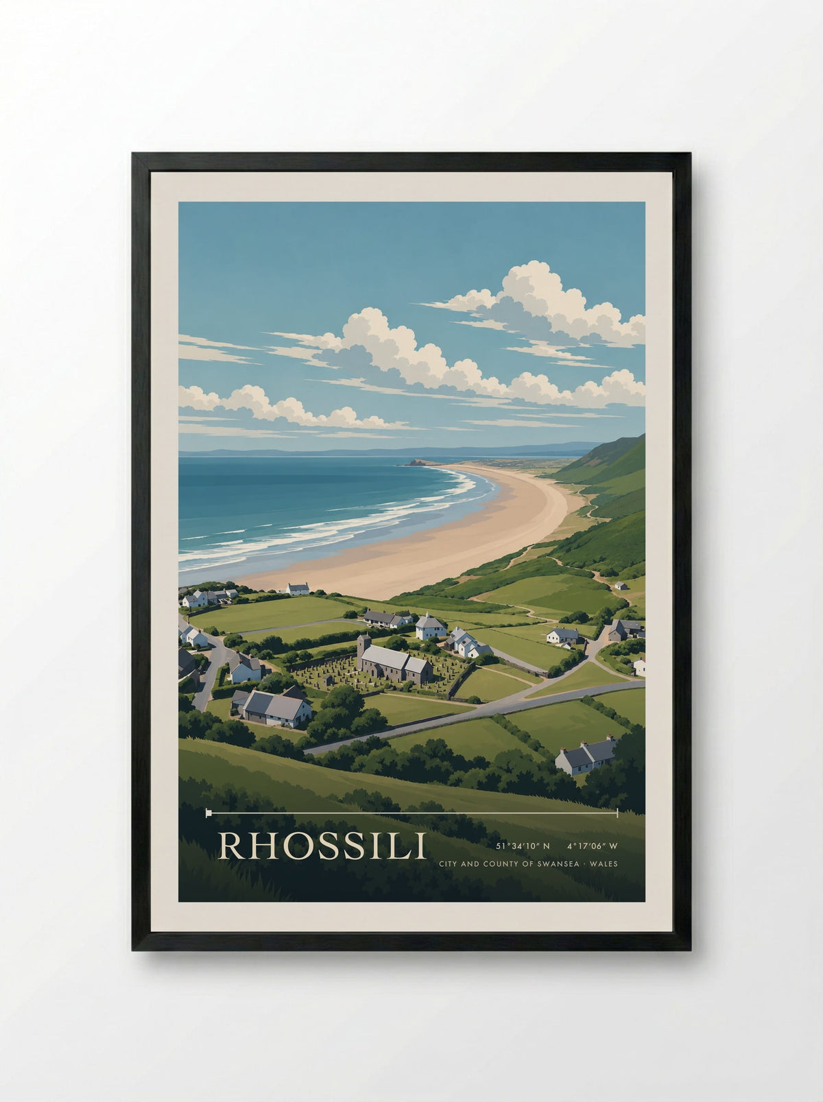 Rhossili, City and County of Swansea | Travel Poster - Framed Print Black