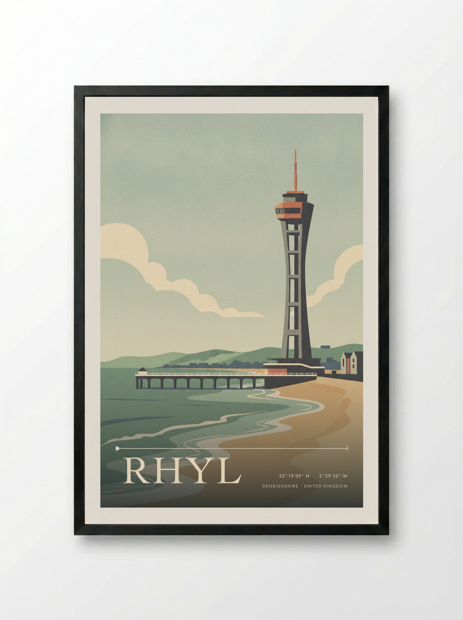 Rhyl Denbighshire United Kingdom Travel Poster - Framed Print Black