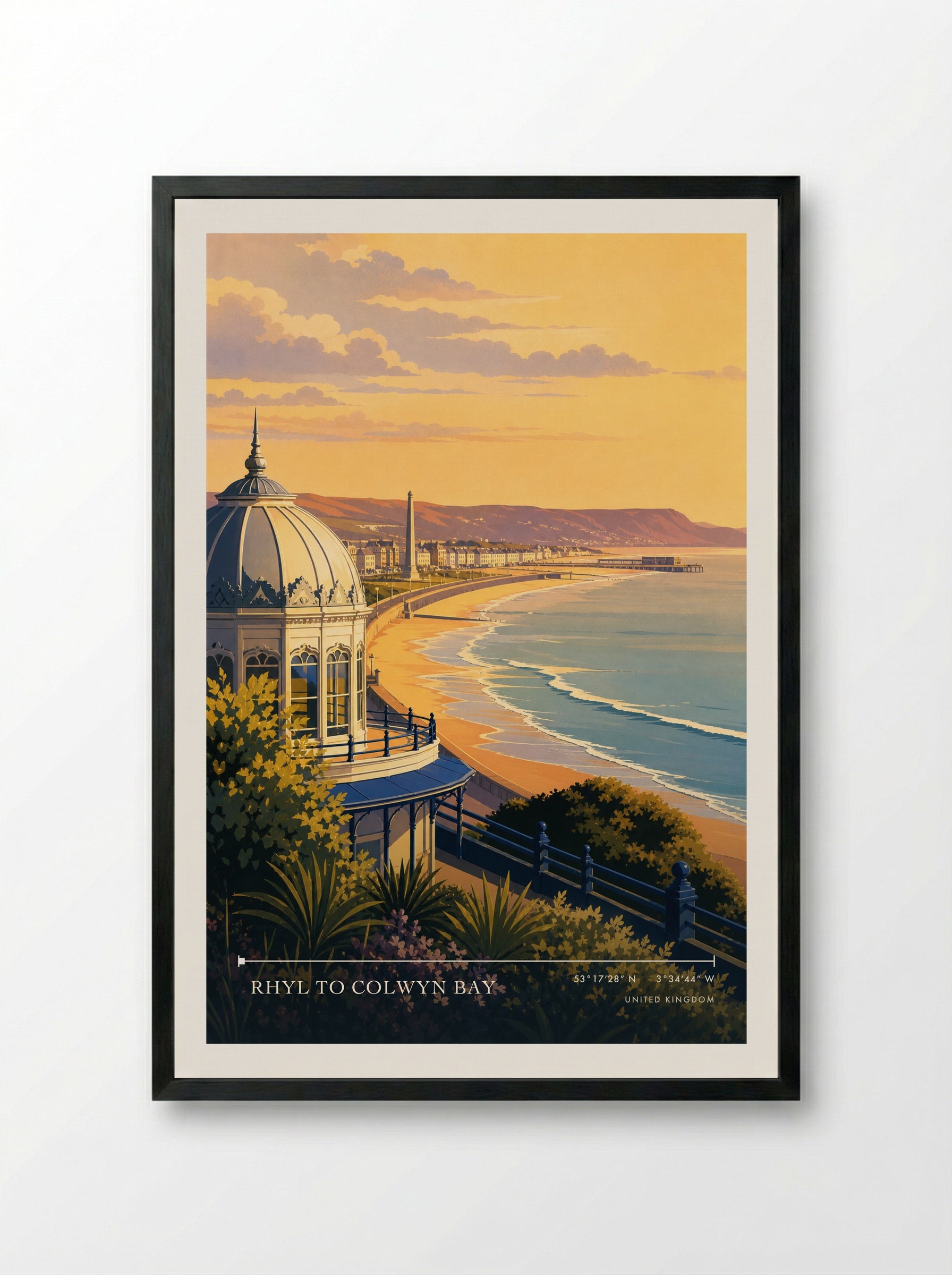 Rhyl to Colwyn Bay United Kingdom Travel Poster - Framed Print Black