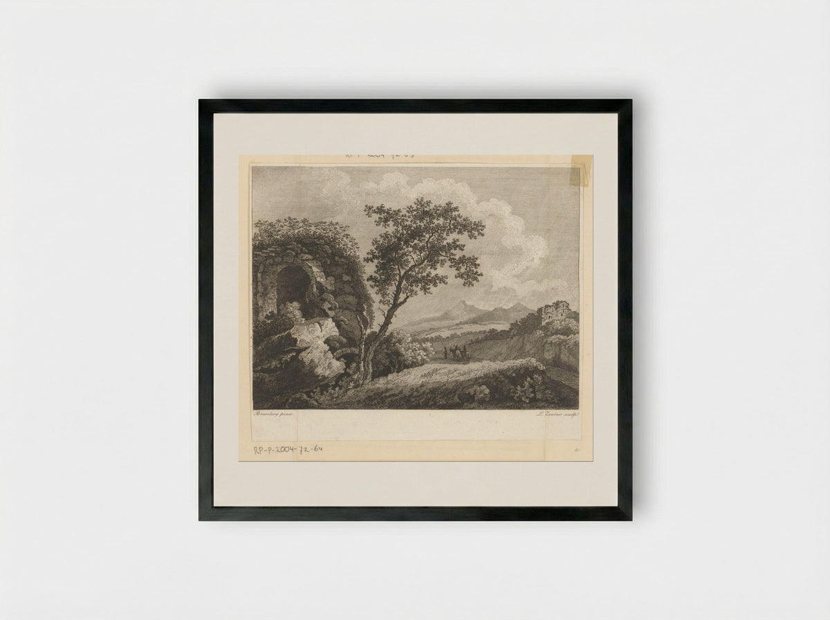 Riders in a Landscape with Ruins - Ludwig Zentner - Framed Print Black