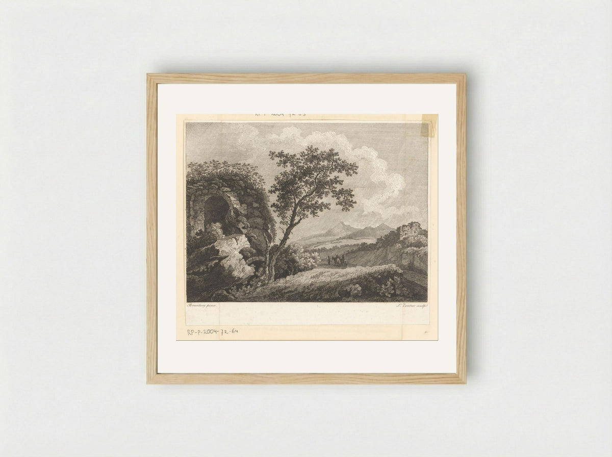 Riders in a Landscape with Ruins - Ludwig Zentner - Framed Print Wood