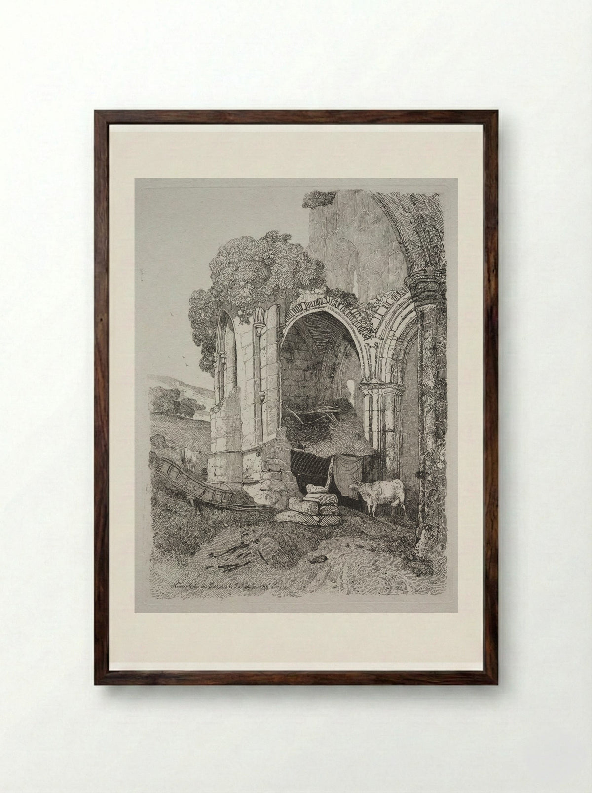 Rievaulx Abbey, Yorkshire - John Sell Cotman - Framed Print Dark Wood