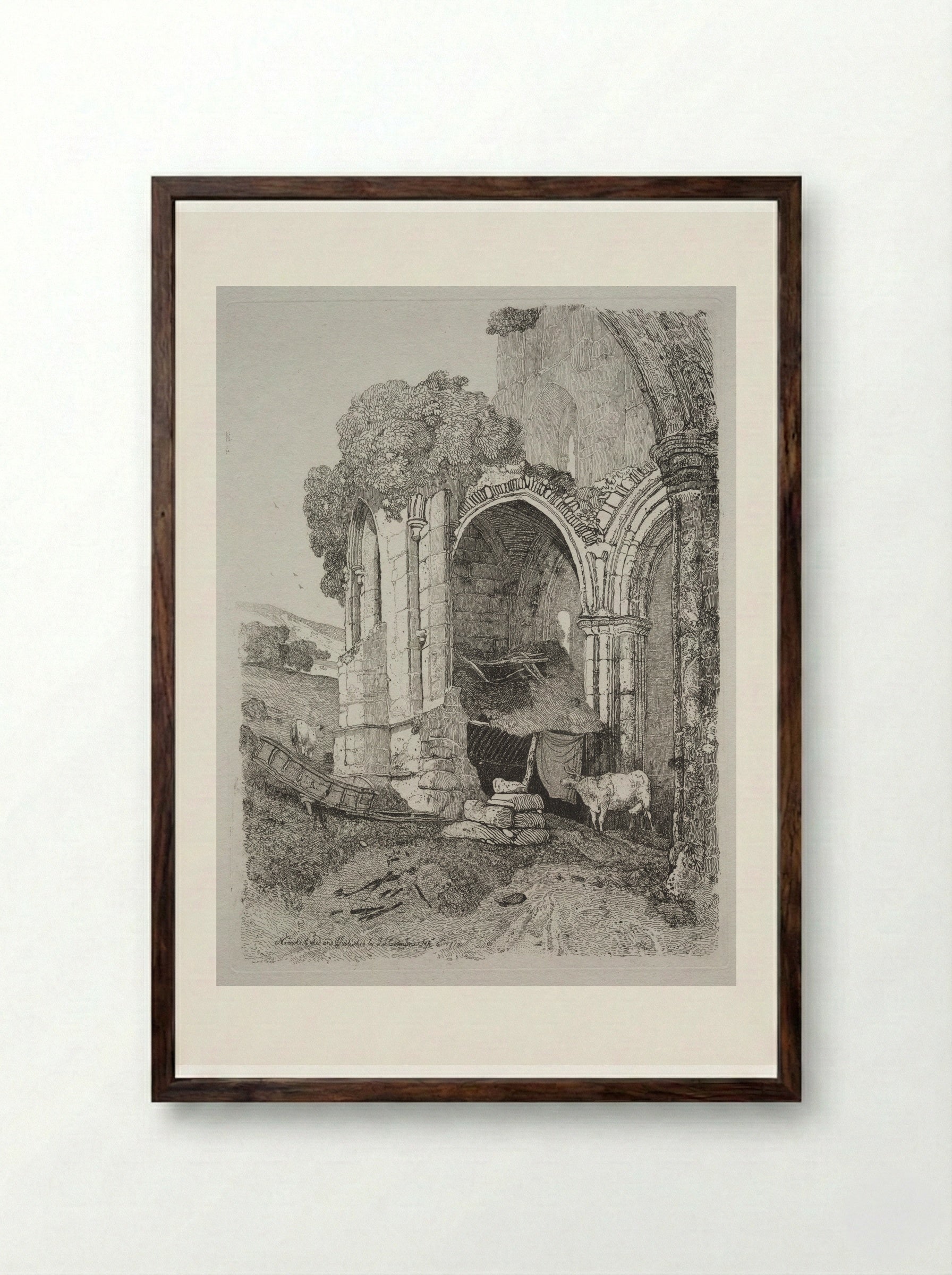 Rievaulx Abbey, Yorkshire - John Sell Cotman - Framed Print Dark Wood