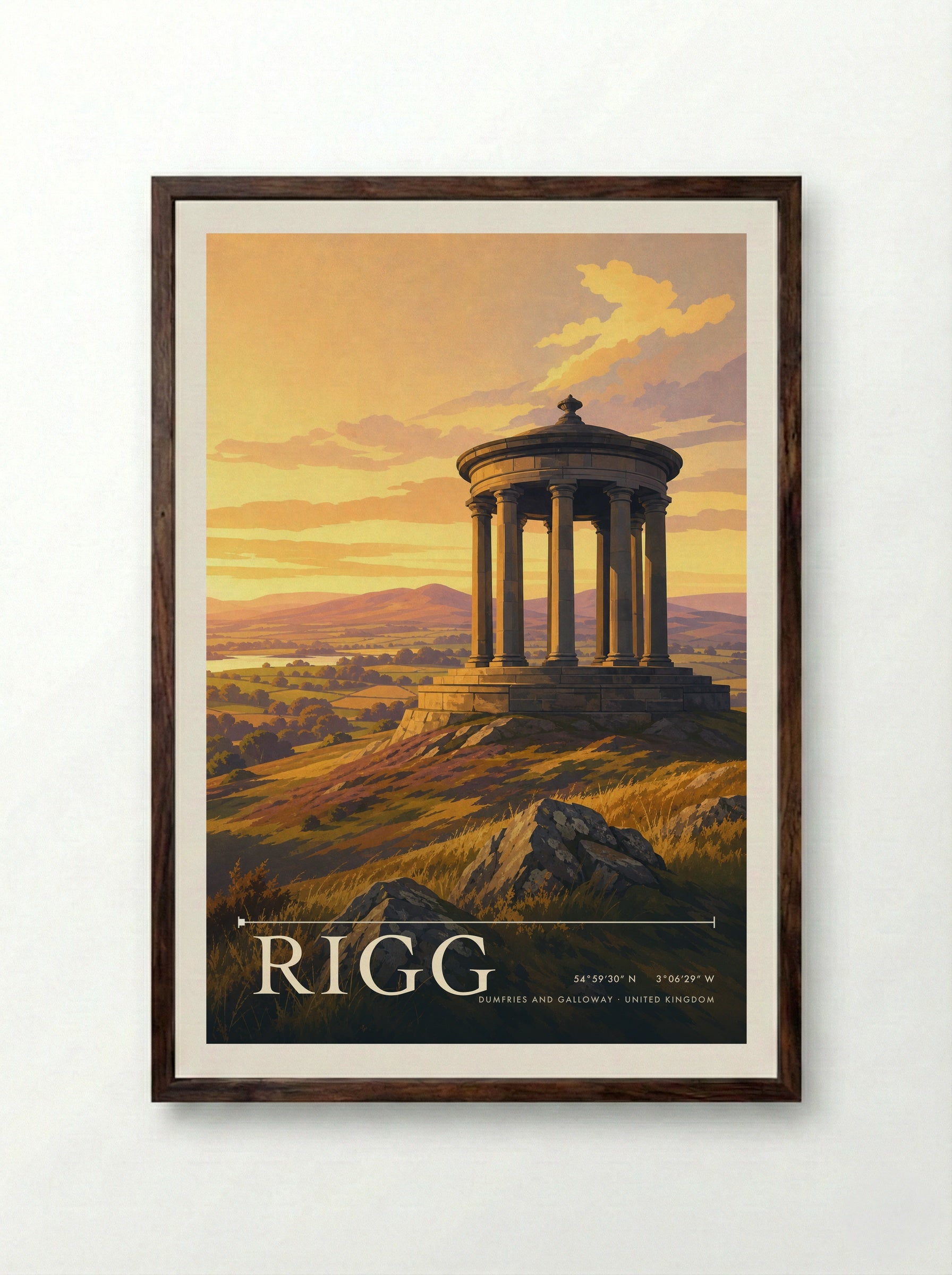 Rigg Dumfries and Galloway United Kingdom Travel Poster - Framed Print Dark Wood
